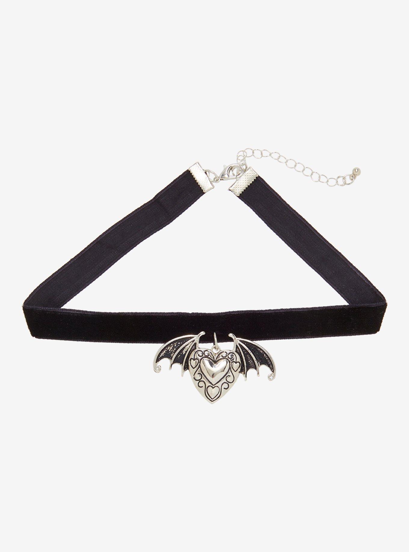 Cosmic Aura Bat Heart Velvet Choker, , alternate - view 2