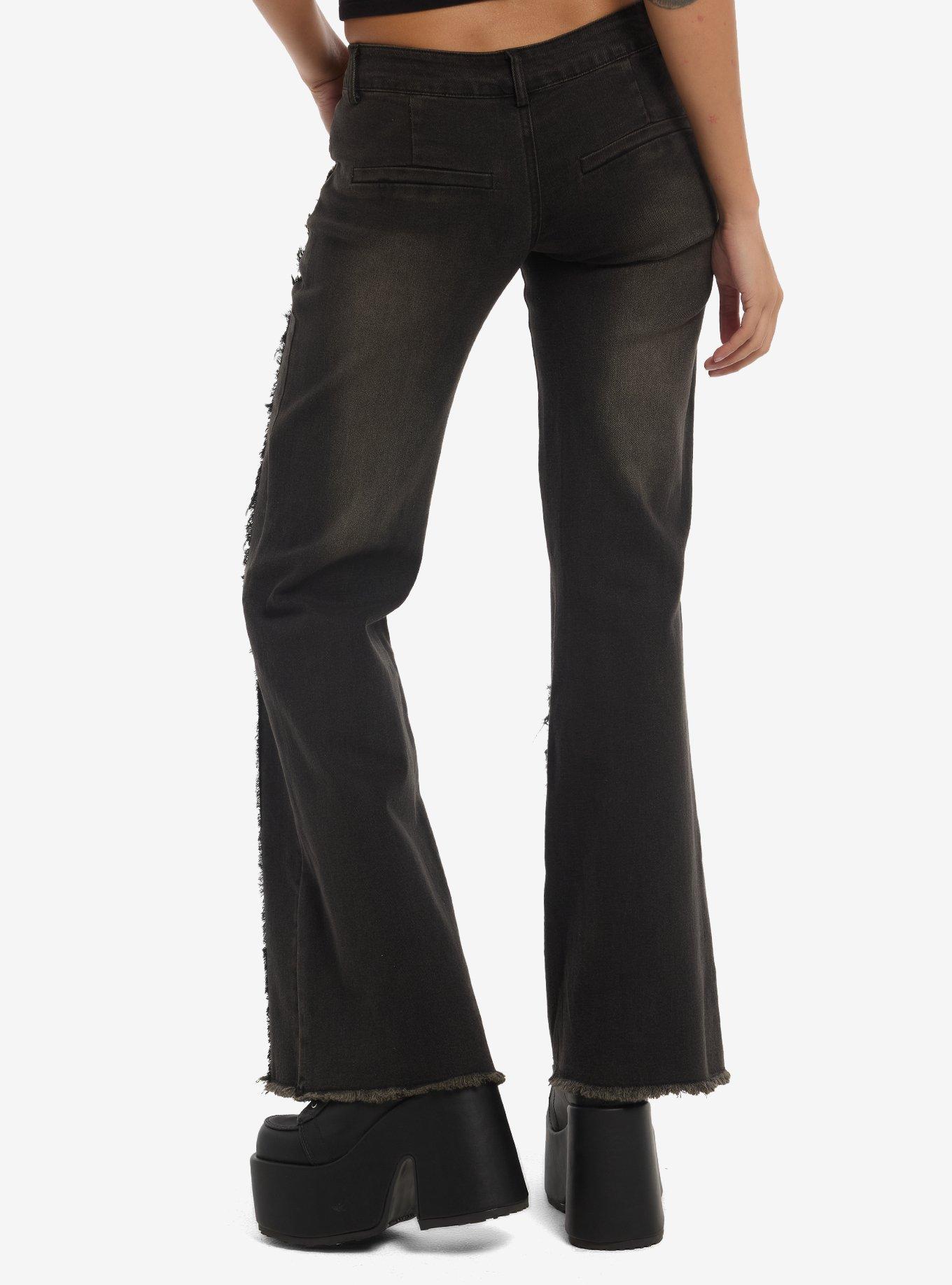 Frayed Lace-Up Flare Jeans, MULTI, alternate - view 2