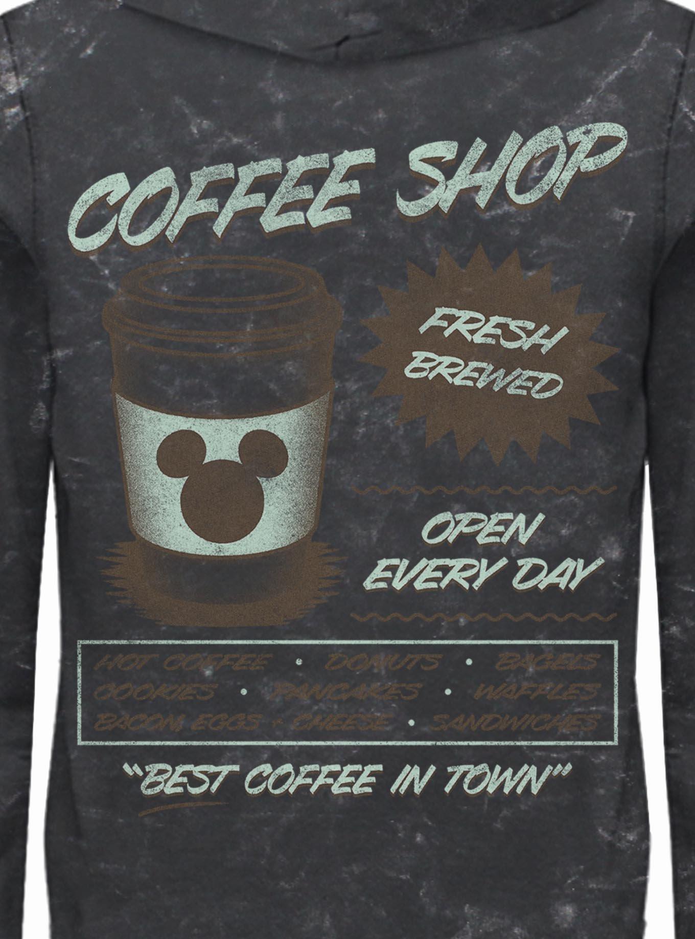 Disney Mickey Mouse Coffee Shop Mineral Wash Hoodie Hot Topic Exclusive, BLACK, alternate - view 4