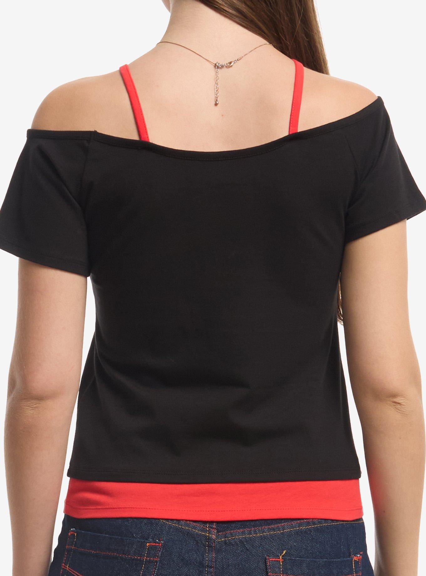 Sonic The Hedgehog Shadow Girls Cold-Shoulder Top, RED, alternate - view 3