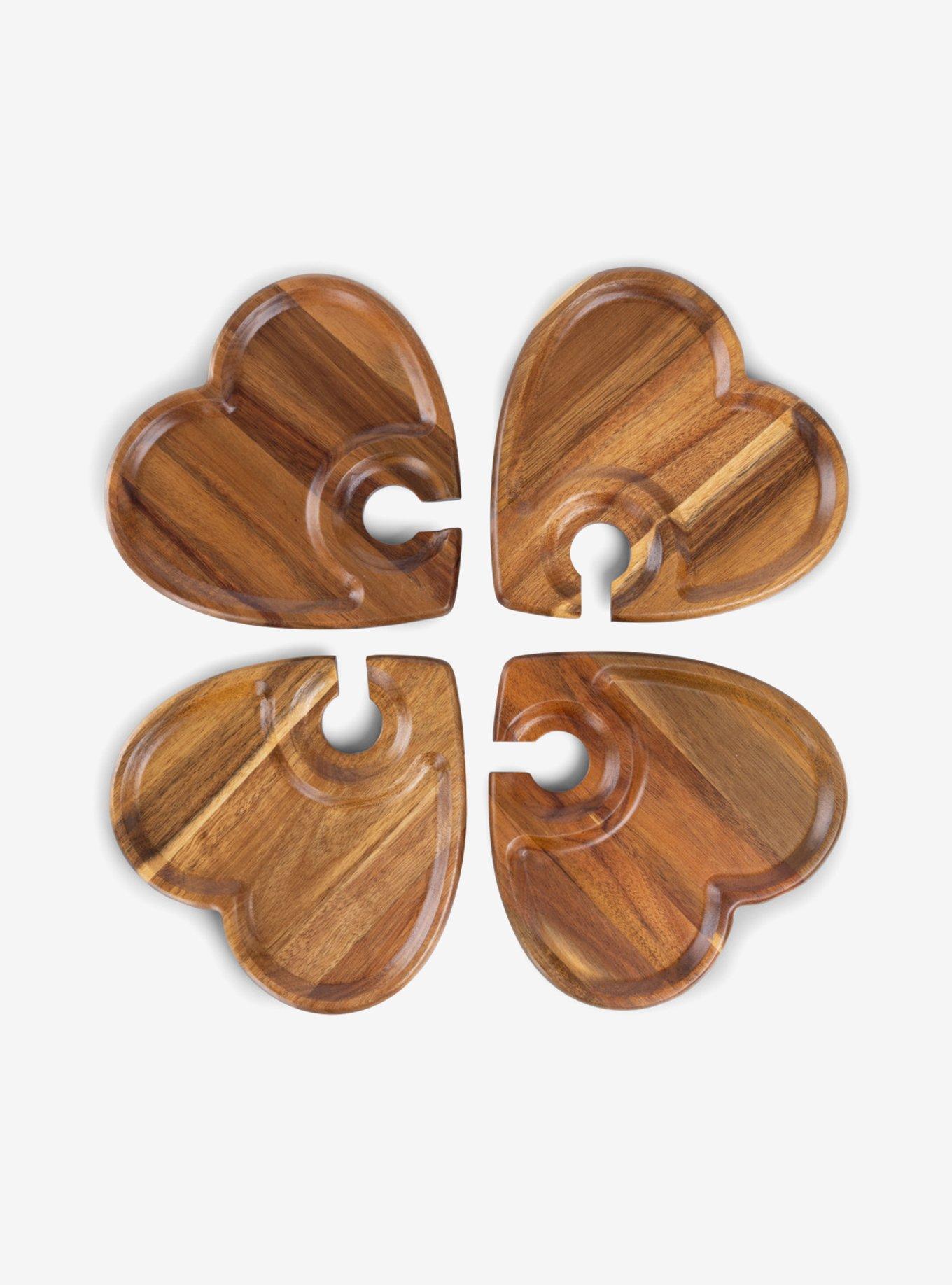 Heart Shaped Acacia Wood Wine Appetizer Plate Set of 4, , hi-res