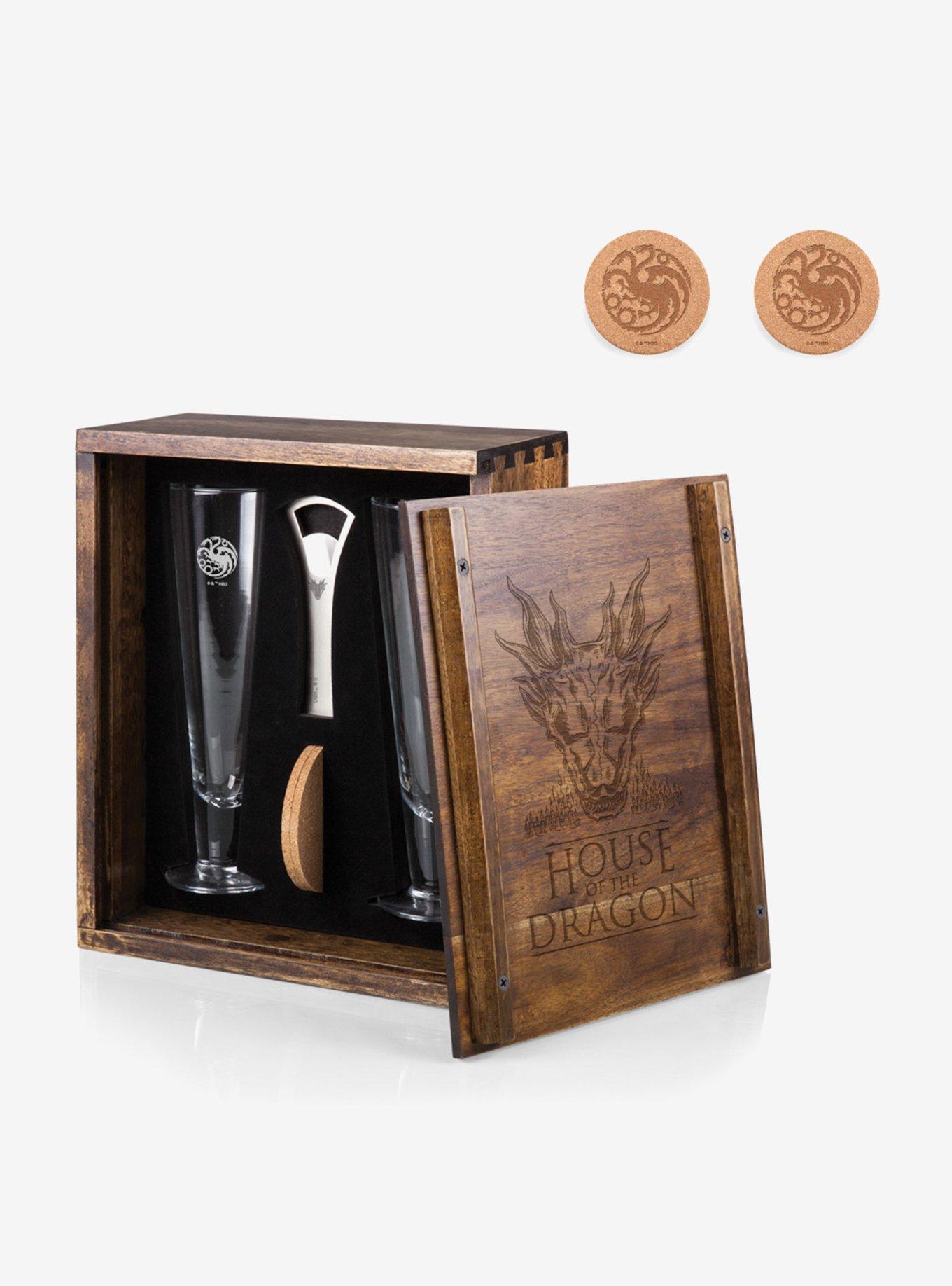House of the Dragon Acacia Wood Pilsner Beer Glass Gift Set, , hi-res