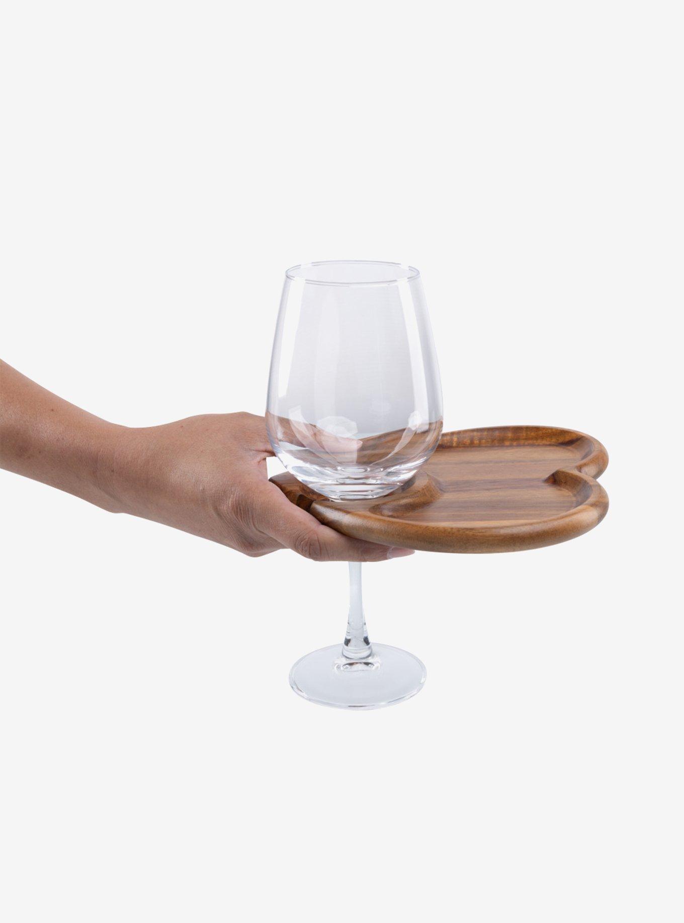 Heart Shaped Acacia Wood Wine Appetizer Plate Set of 4, , alternate - view 3