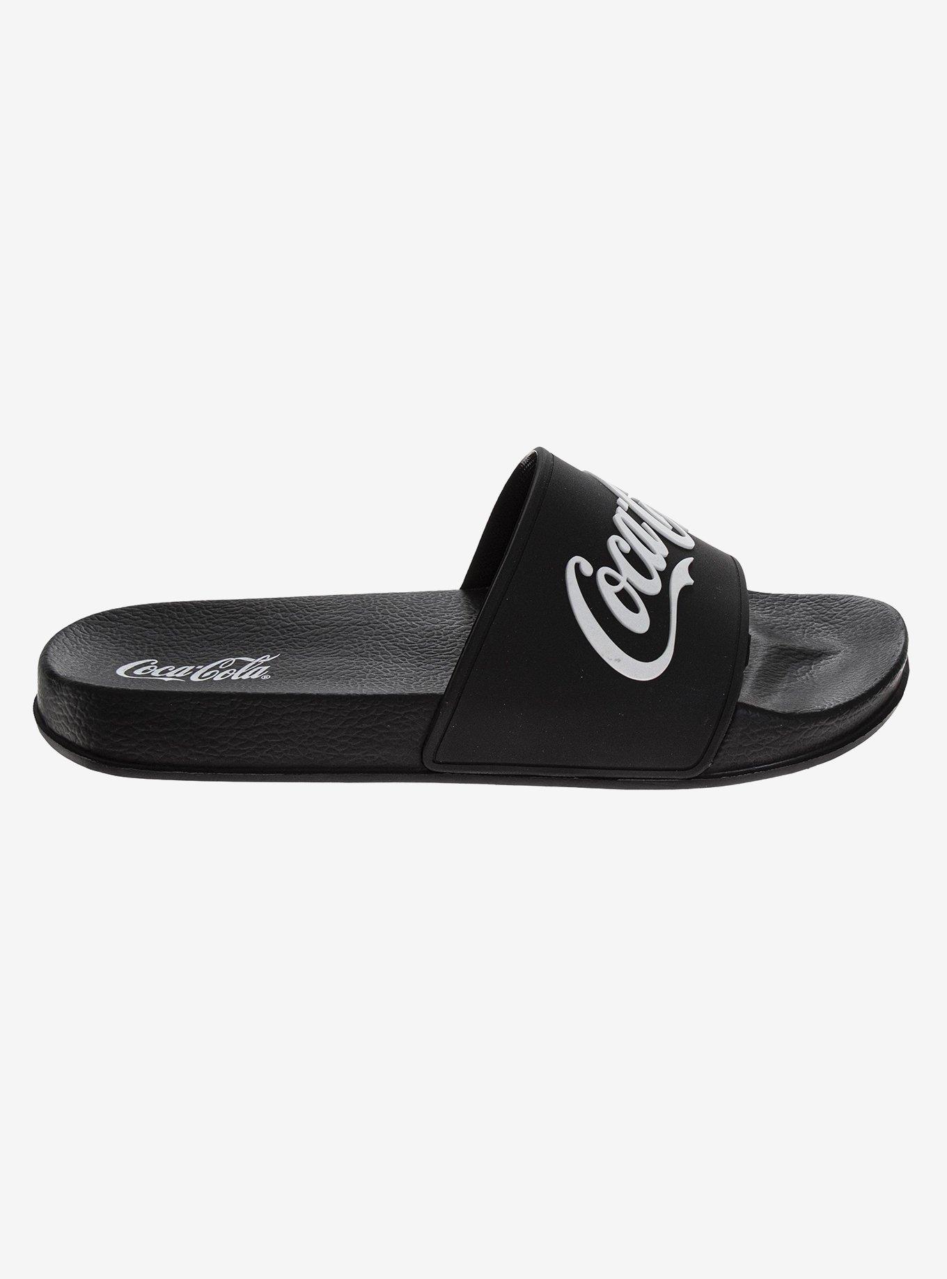 Coca-Cola Black Script Logo Men's Slide Sandals, , hi-res