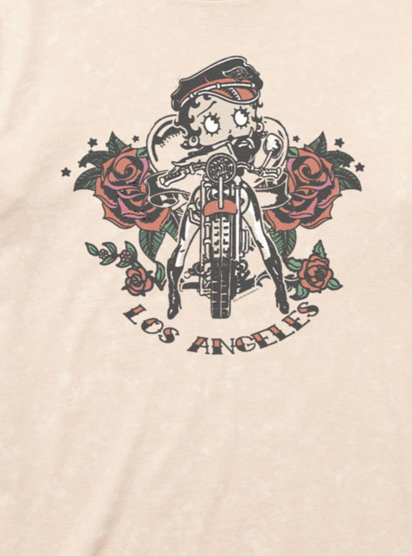 Betty Boop Los Angeles Motorcycle Roses Mineral Wash T-Shirt, NATURAL MINERAL WASH, alternate - view 2