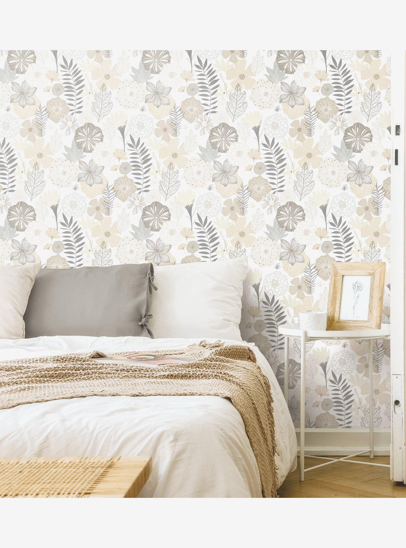 Perennial Blooms Beige Peel & Stick Wallpaper, , alternate - view 2