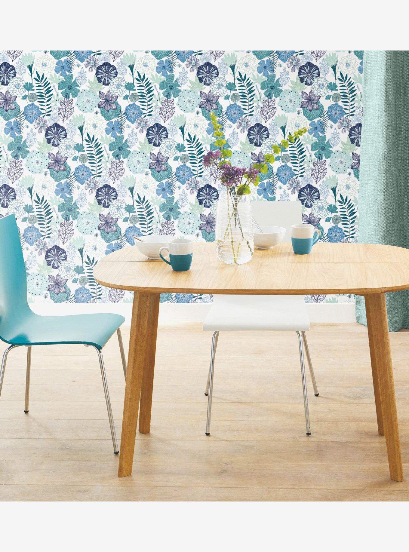 Perennial Blooms Blue Peel & Stick Wallpaper, , alternate - view 3