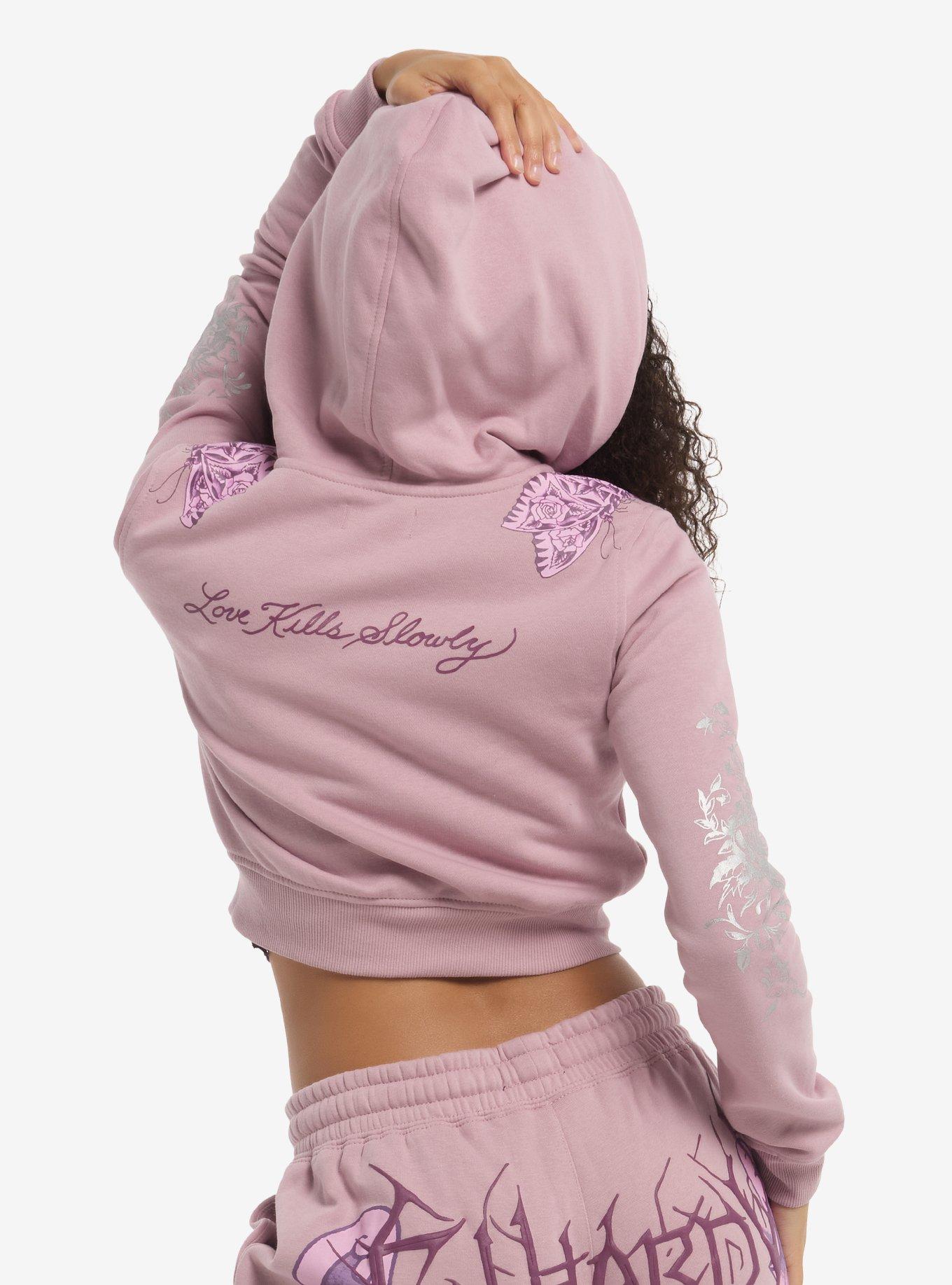 Ed Hardy Pink Cross Foil Girls Crop Hoodie, MULTI, alternate - view 2