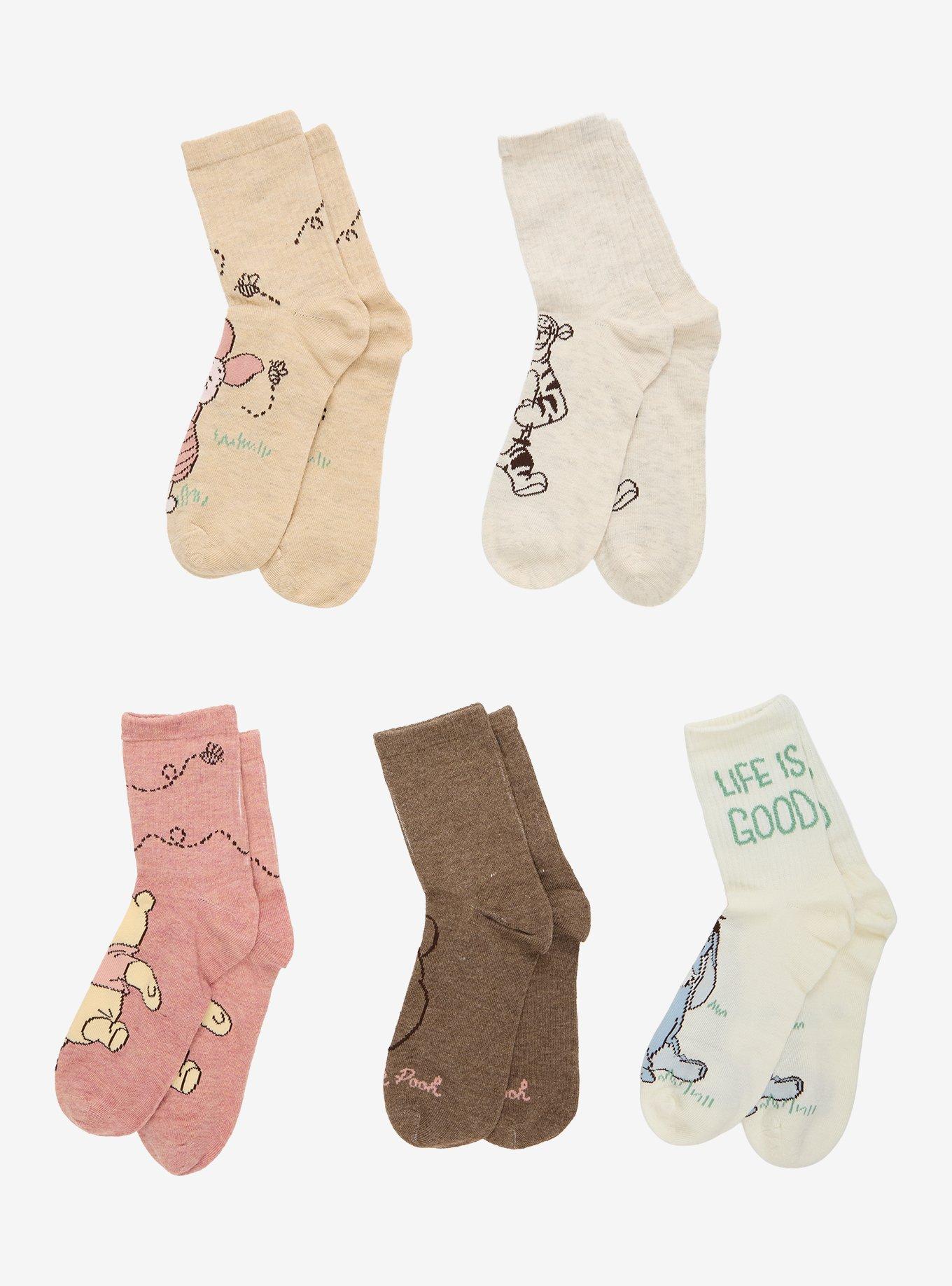 Disney Winnie The Pooh Character Neutral Crew Socks 5 Pair, , alternate - view 2
