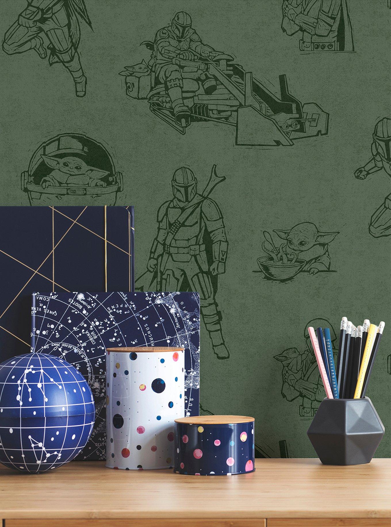 Star Wars The Mandalorian and Grogu Linocut Green Peel & Stick Wallpaper, , alternate - view 3