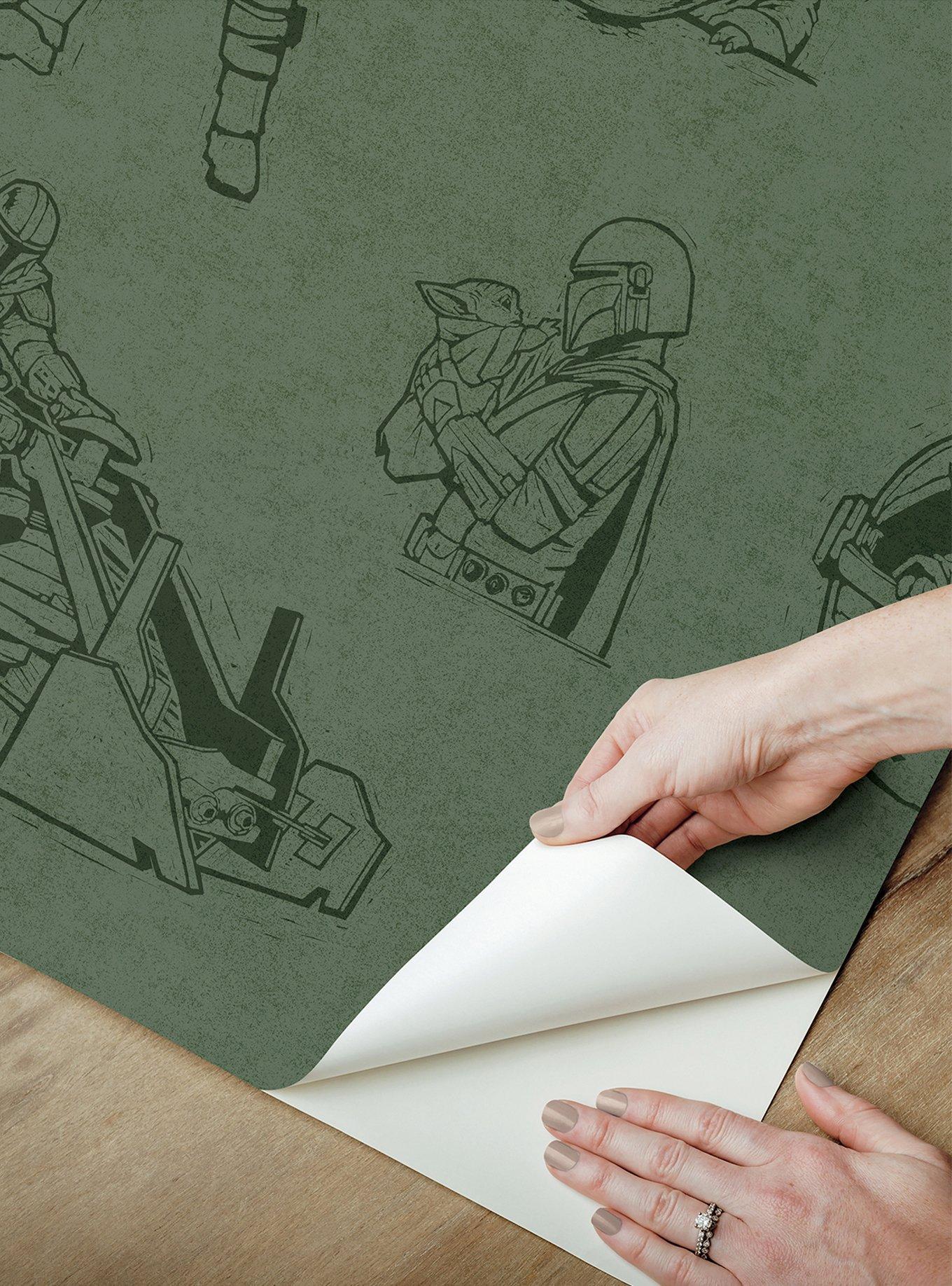 Star Wars The Mandalorian and Grogu Linocut Green Peel & Stick Wallpaper, , alternate - view 4