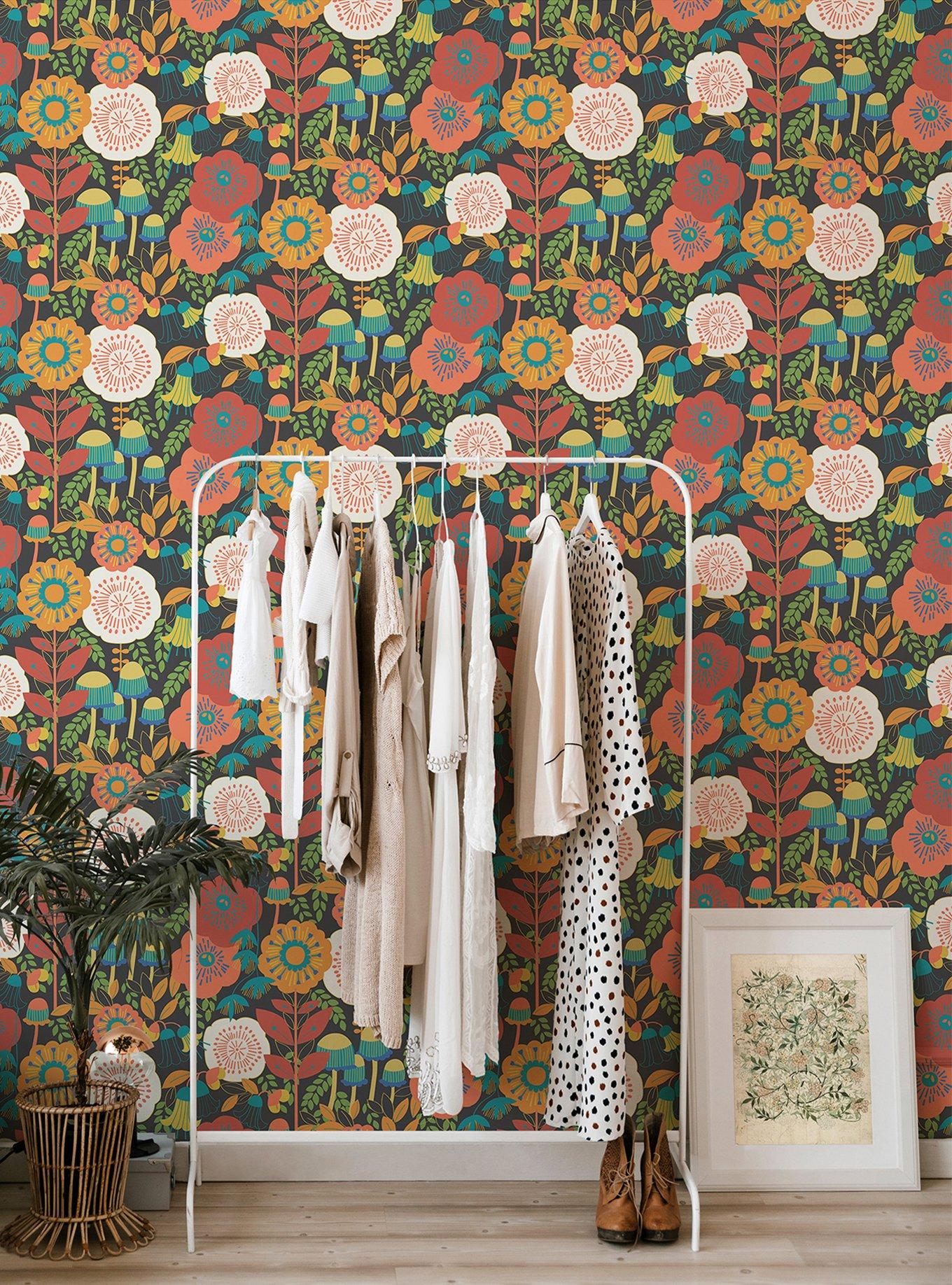 Dream Garden Dark Brown Peel & Stick Wallpaper, , hi-res