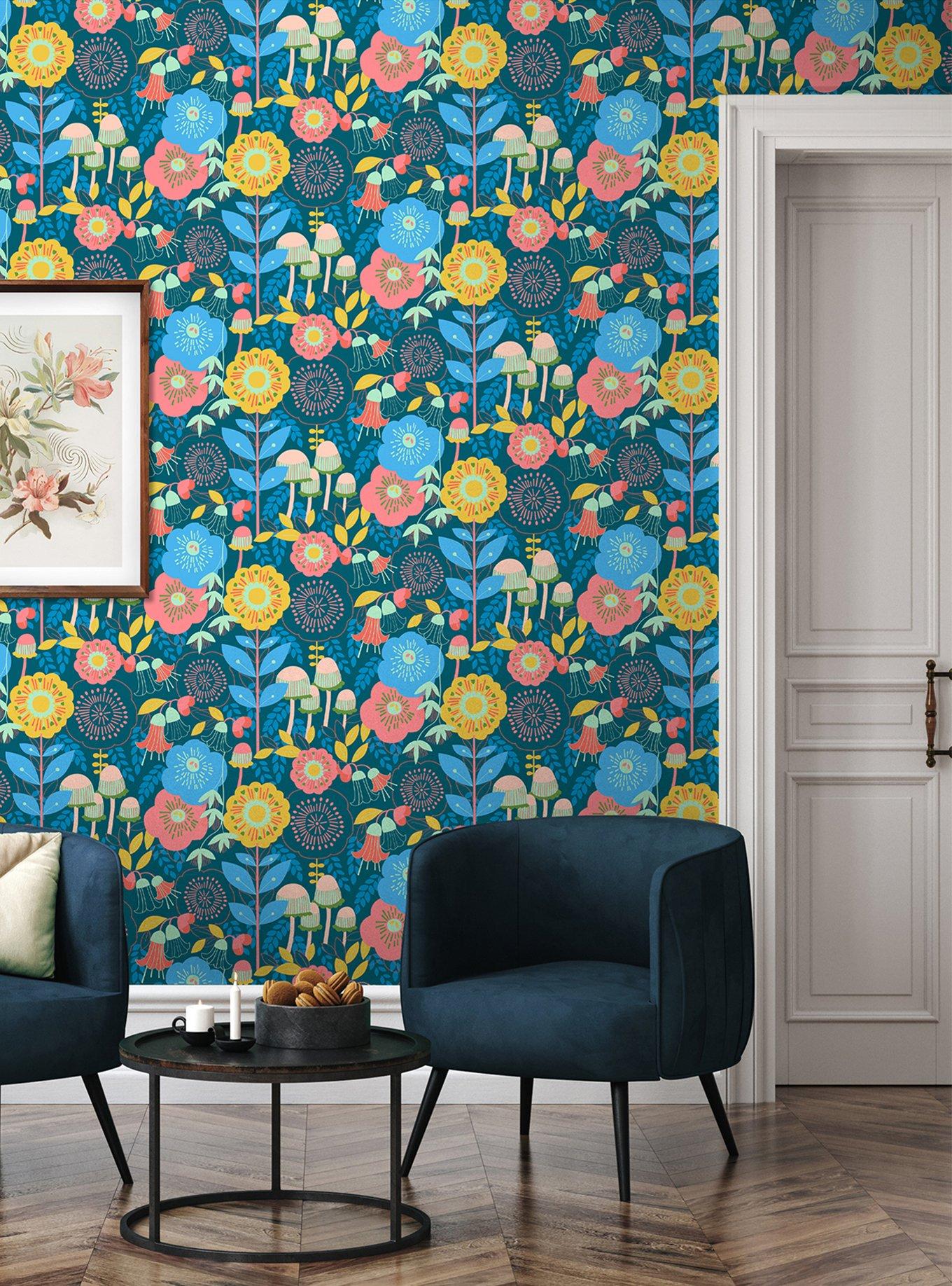 Dream Garden Teal Peel & Stick Wallpaper, , alternate - view 3