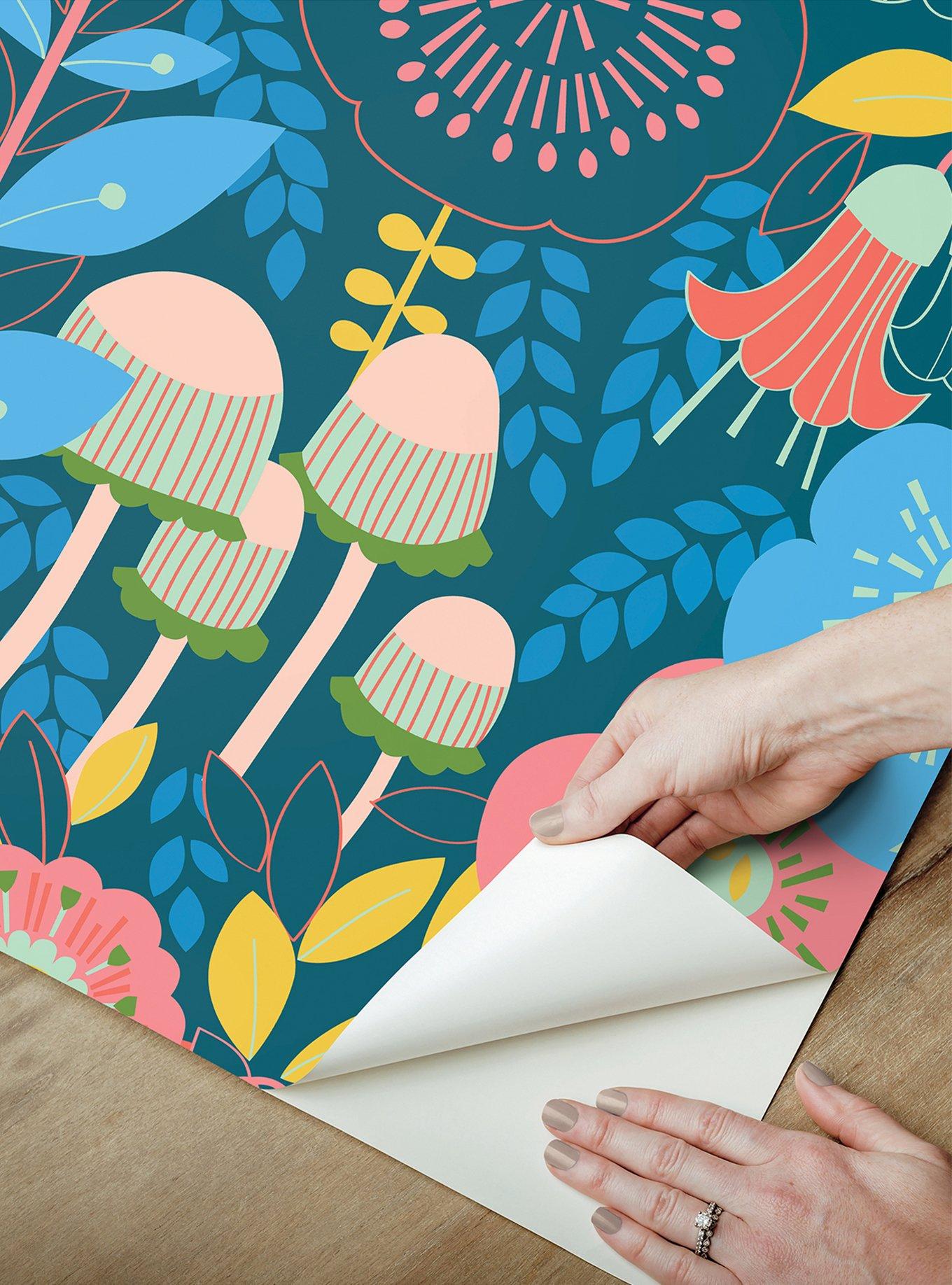 Dream Garden Teal Peel & Stick Wallpaper, , alternate - view 4