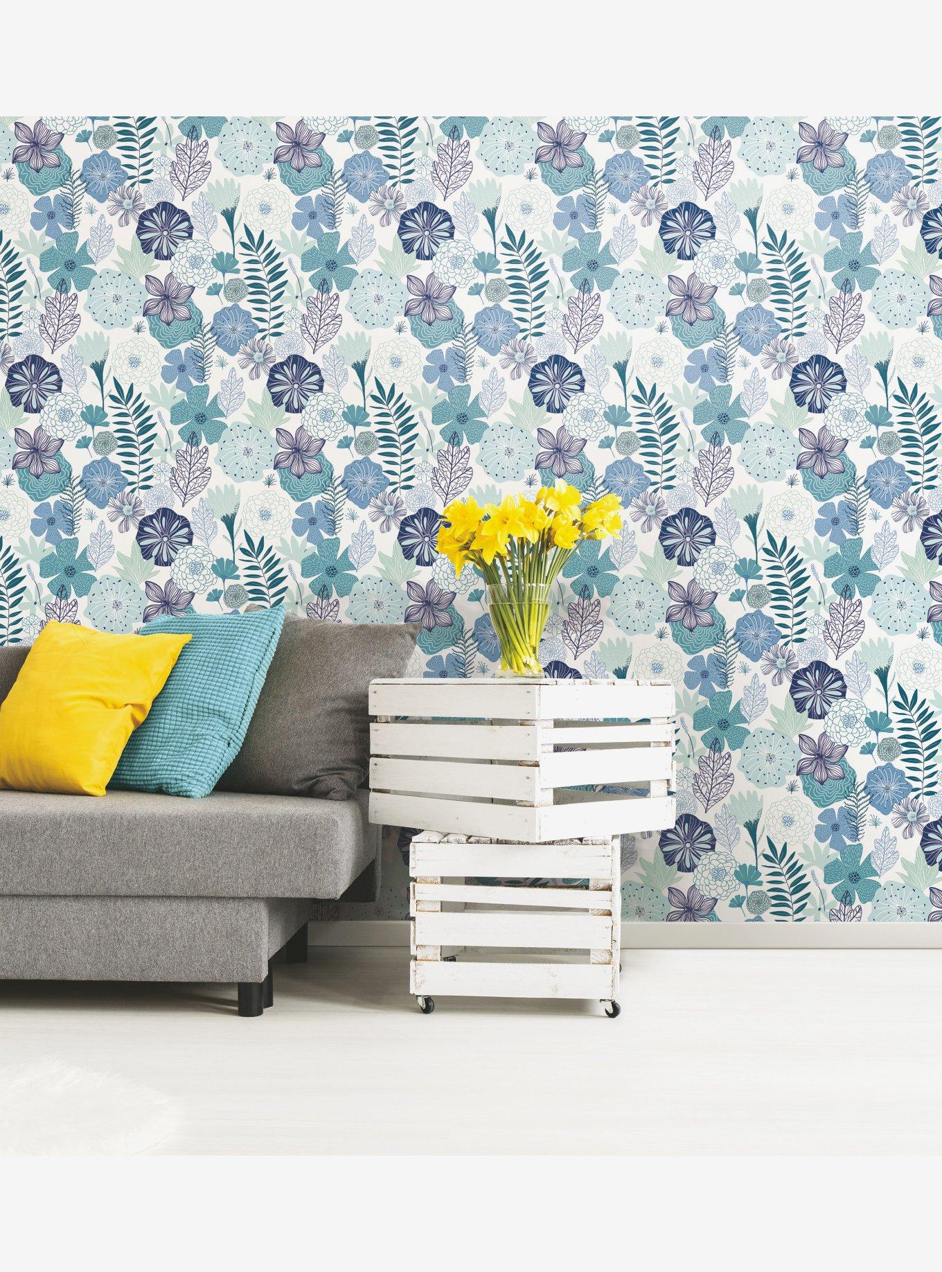 Perennial Blooms Blue Peel & Stick Wallpaper