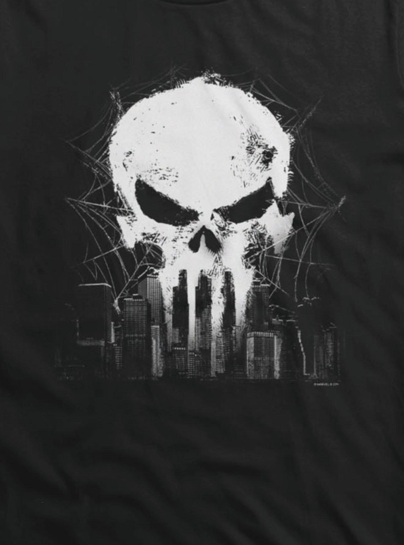 Marvel Spider-Man Brand New Day The Punisher Skull Over City T-Shirt, BLACK, alternate - view 2