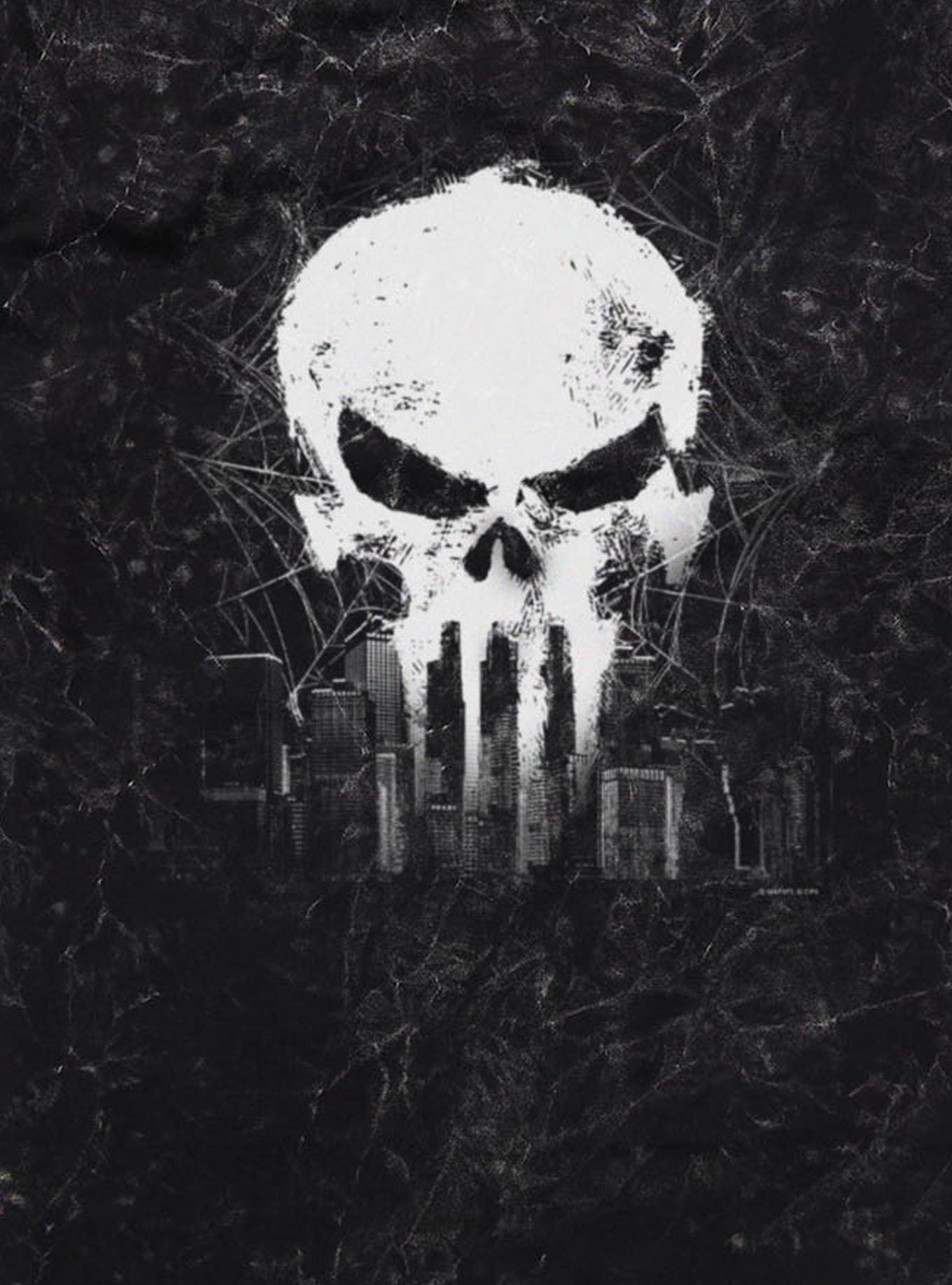 Marvel Spider-Man Brand New Day The Punisher Skull Over City Mineral Wash T-Shirt, BLACK MINERAL WASH, alternate - view 2