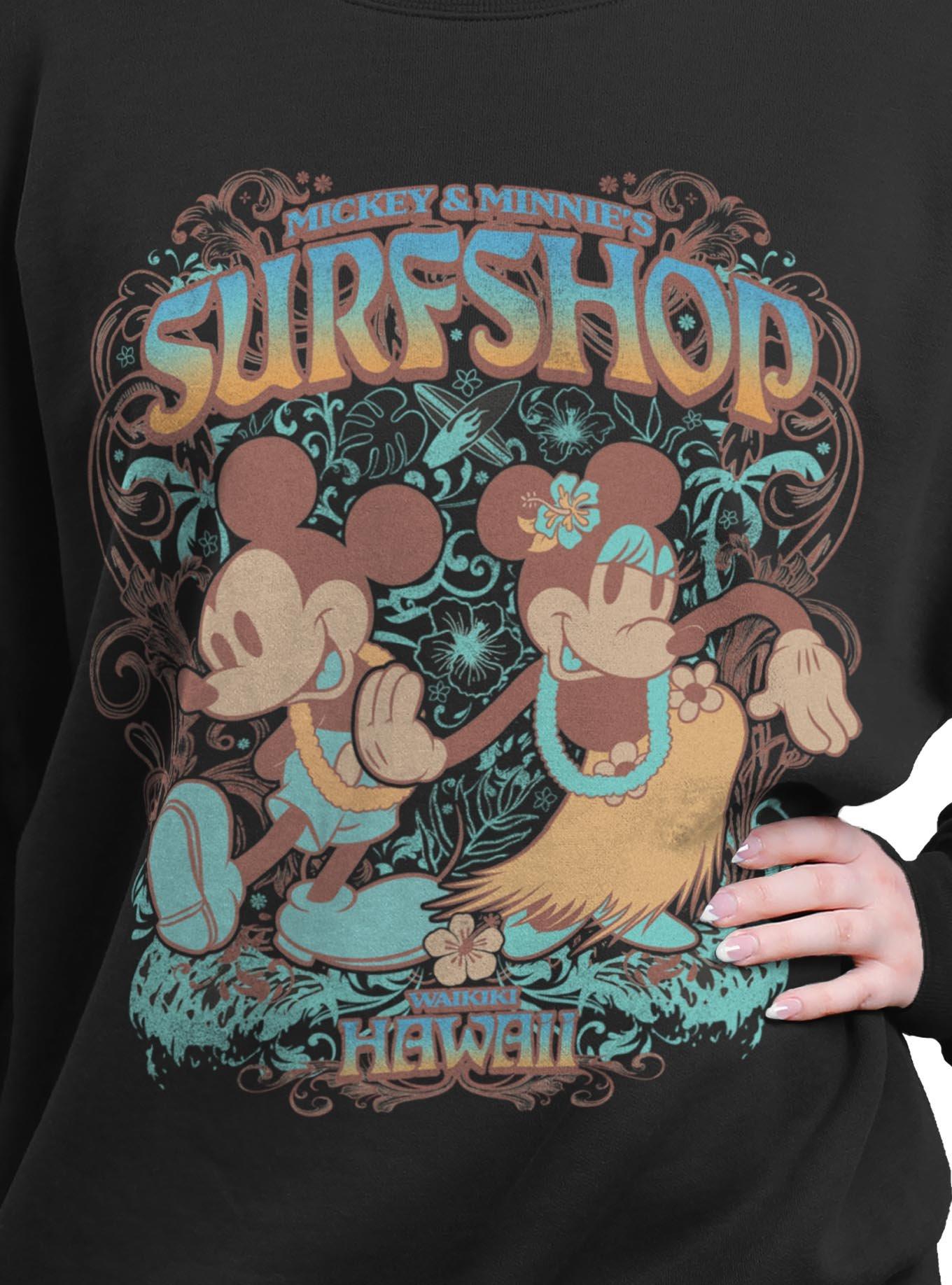Disney Mickey Mouse & Minnie Mouse Surfshop Hawaii Womens Oversized Sweatshirt BoxLunch Exclusive, BLACK, alternate - view 2