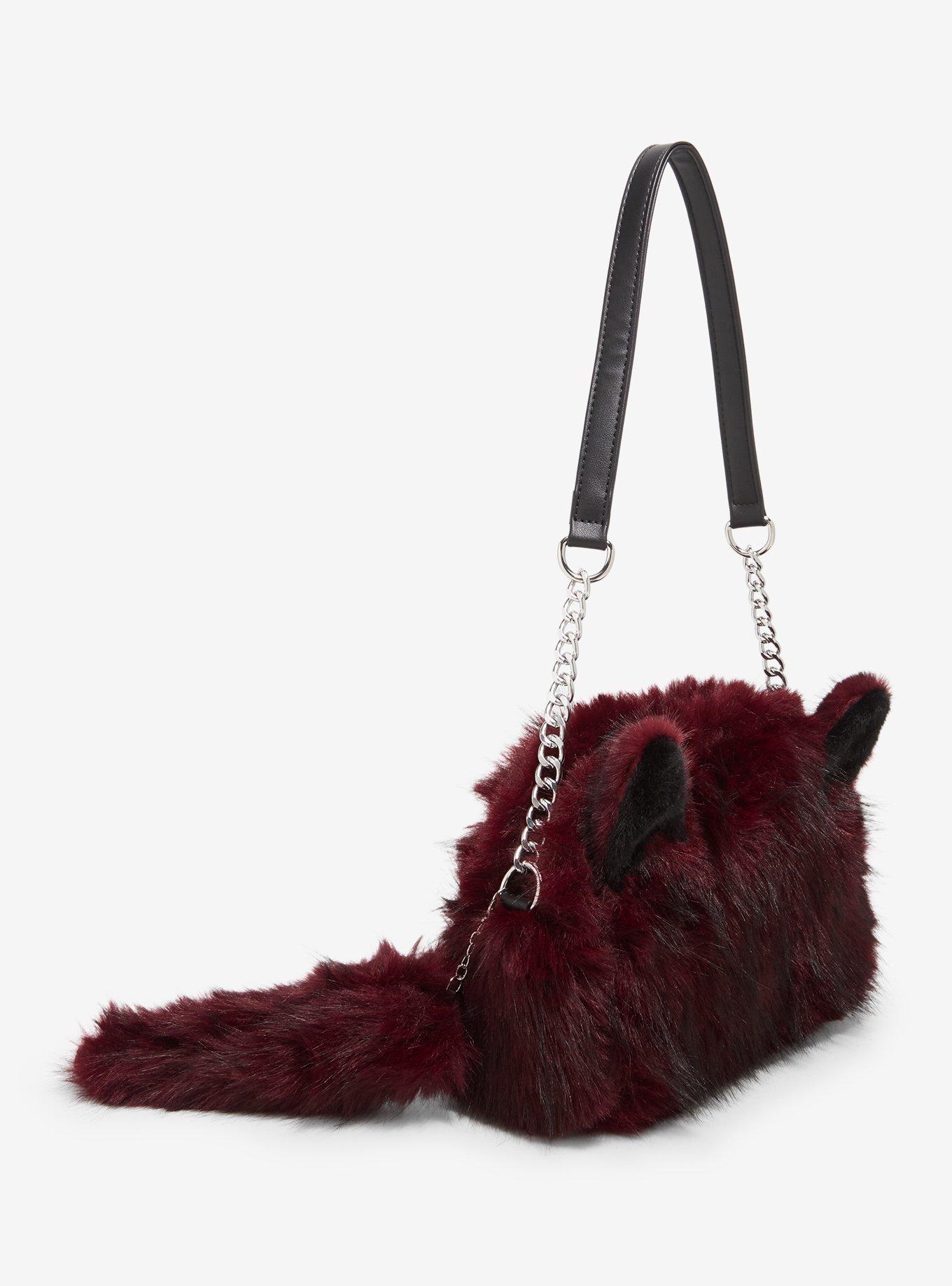 Black & Red Wolf Fuzzy Shoulder Bag, , alternate - view 2