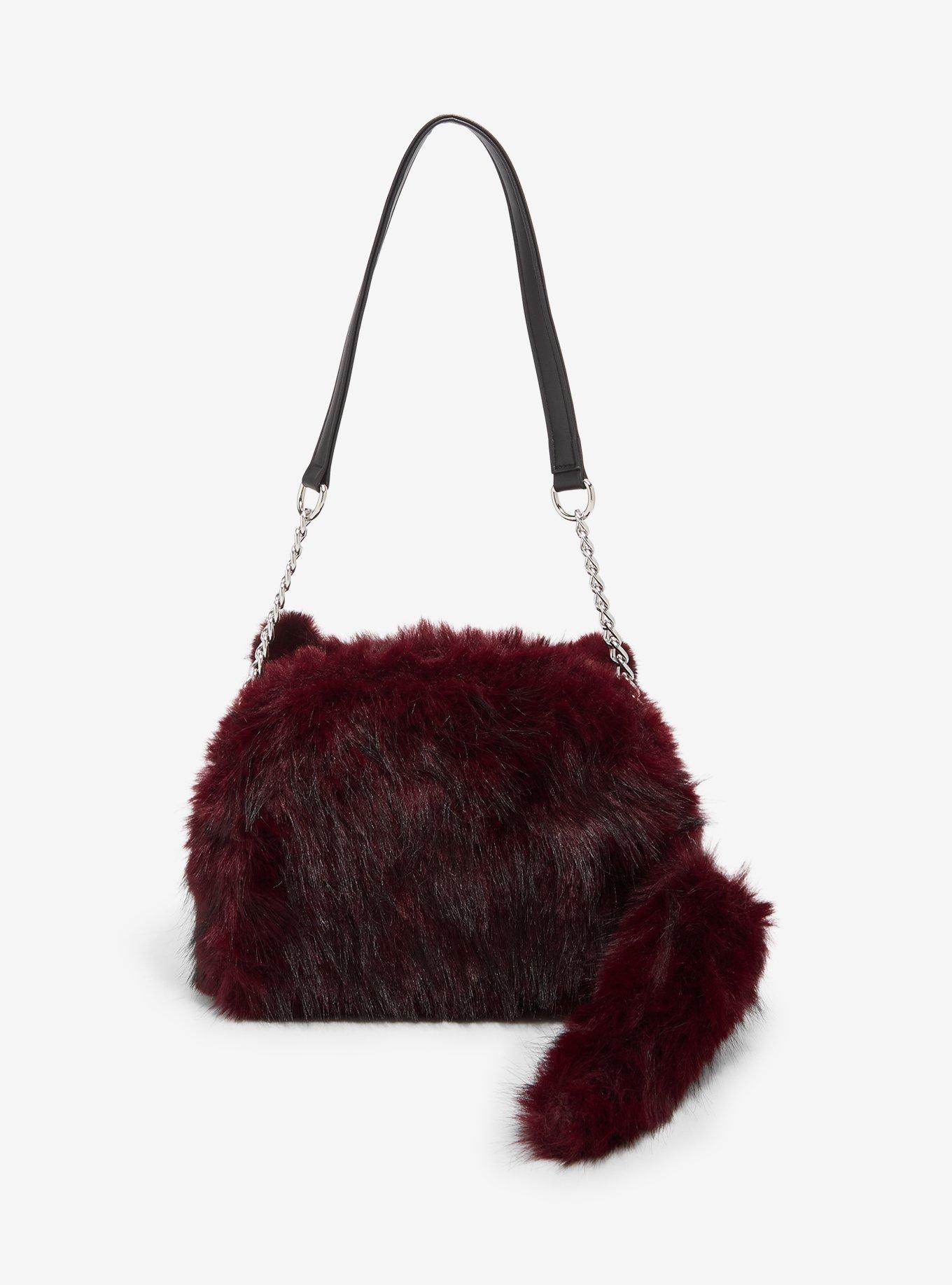Black & Red Wolf Fuzzy Shoulder Bag, , alternate - view 3