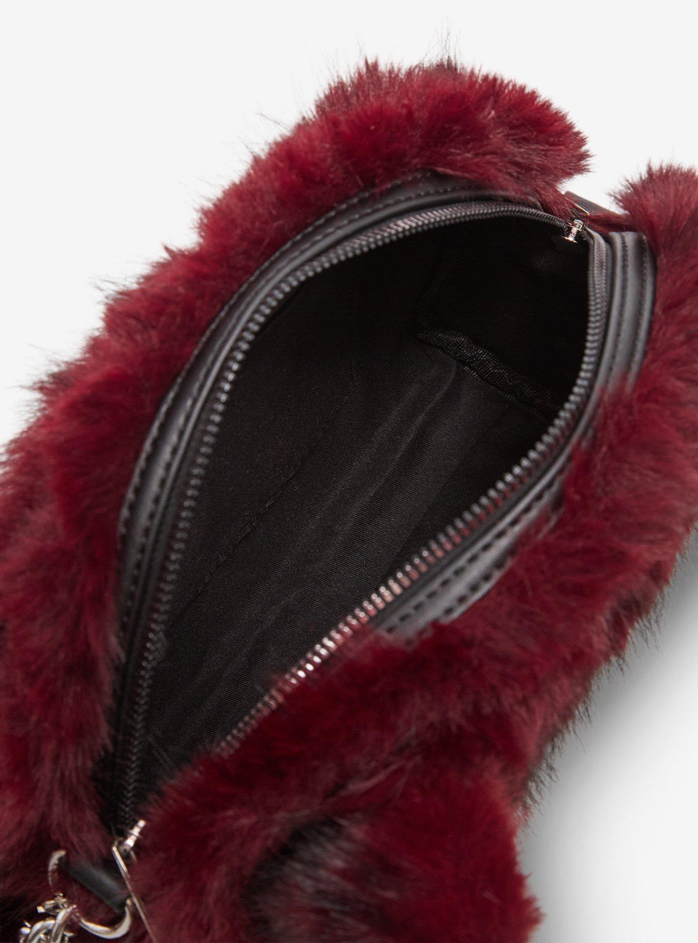 Black & Red Wolf Fuzzy Shoulder Bag, , alternate - view 4
