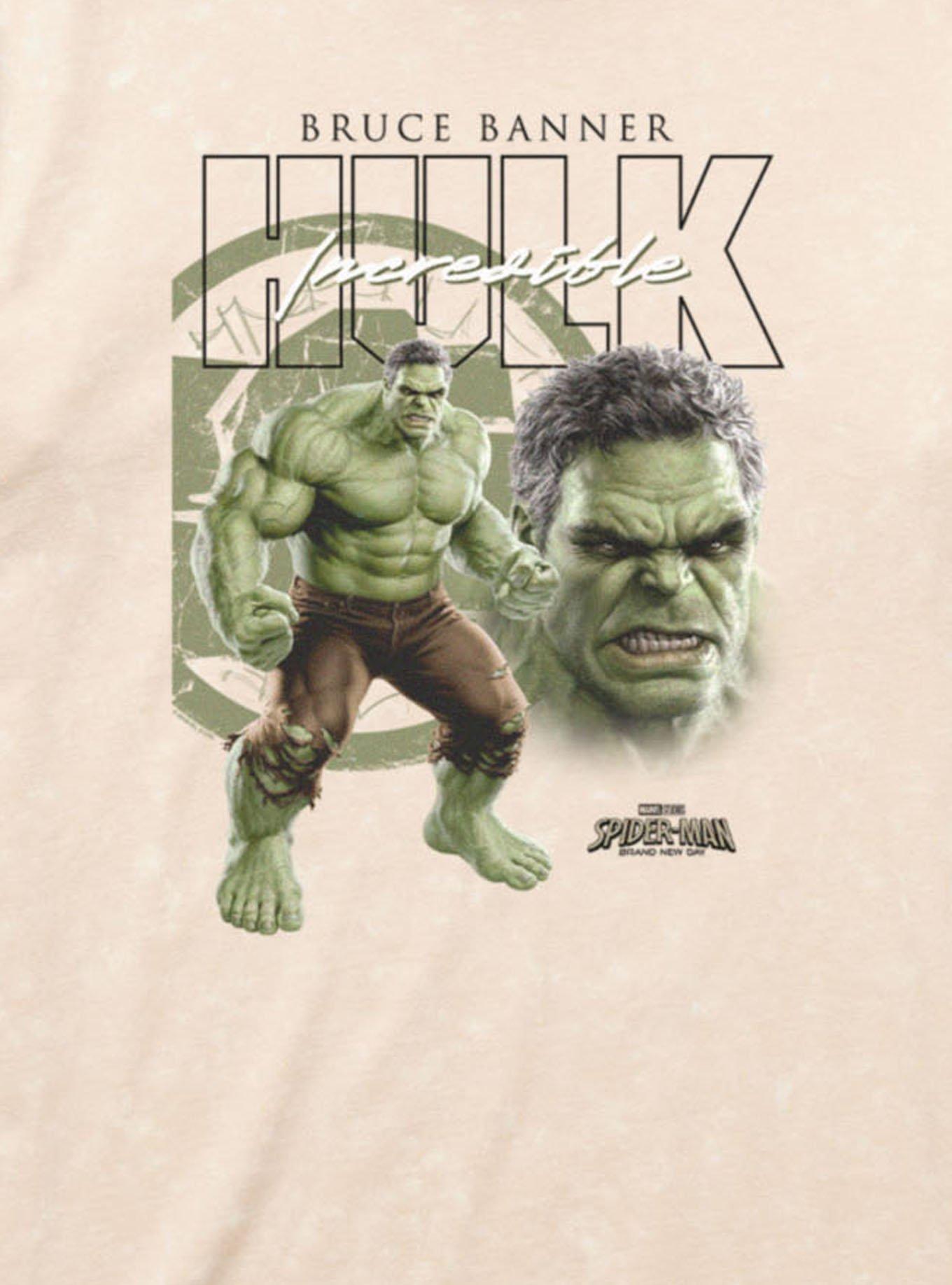 Marvel Spider-Man Brand New Day Bruce Banner Hulk Angry Close Up Icon Mineral Wash T-Shirt, NATURAL MINERAL WASH, alternate - view 2