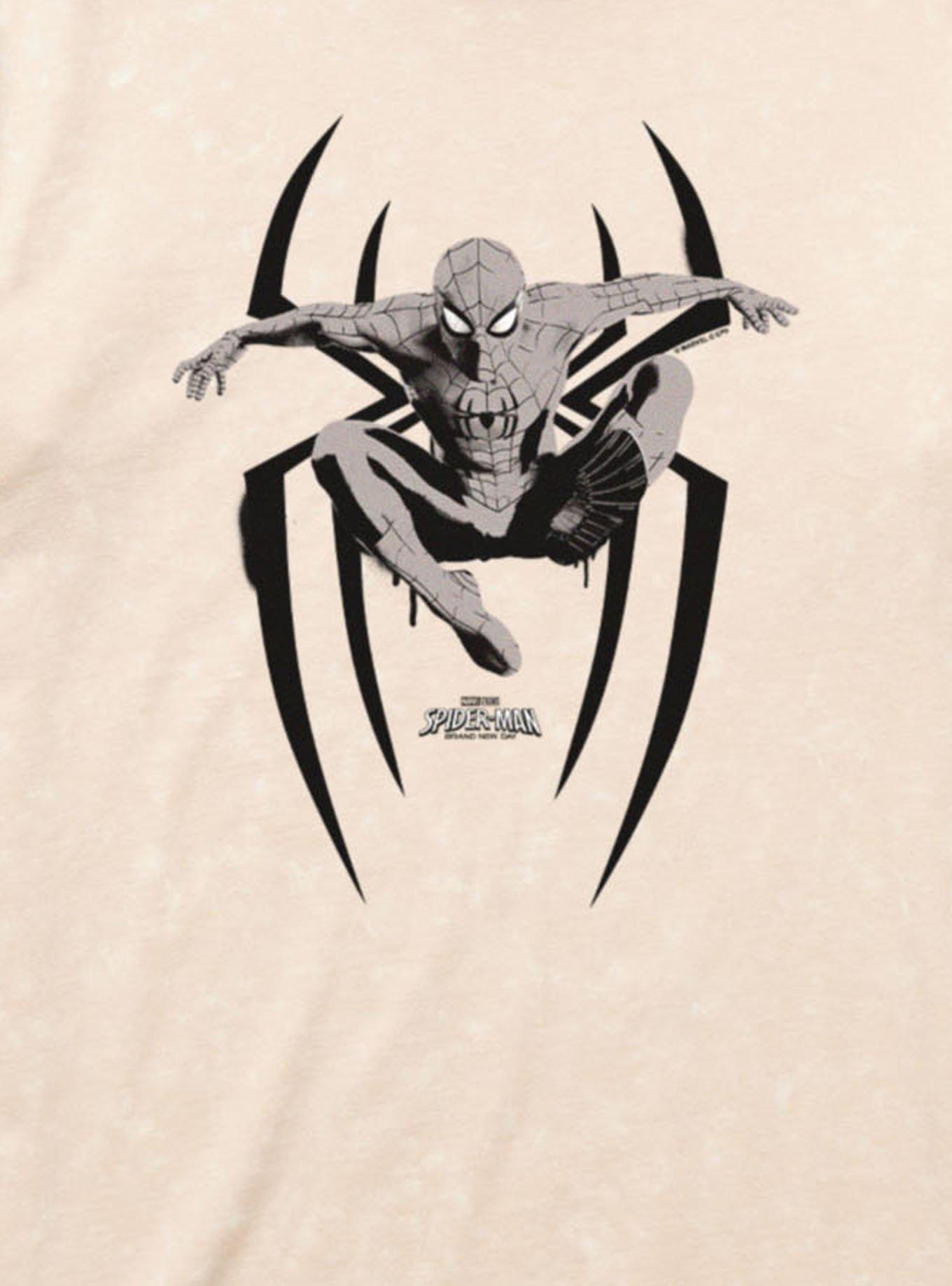 Marvel Spider-Man Brand New Day Leap On Logo Grayscale Mineral Wash T-Shirt, NATURAL MINERAL WASH, alternate - view 2