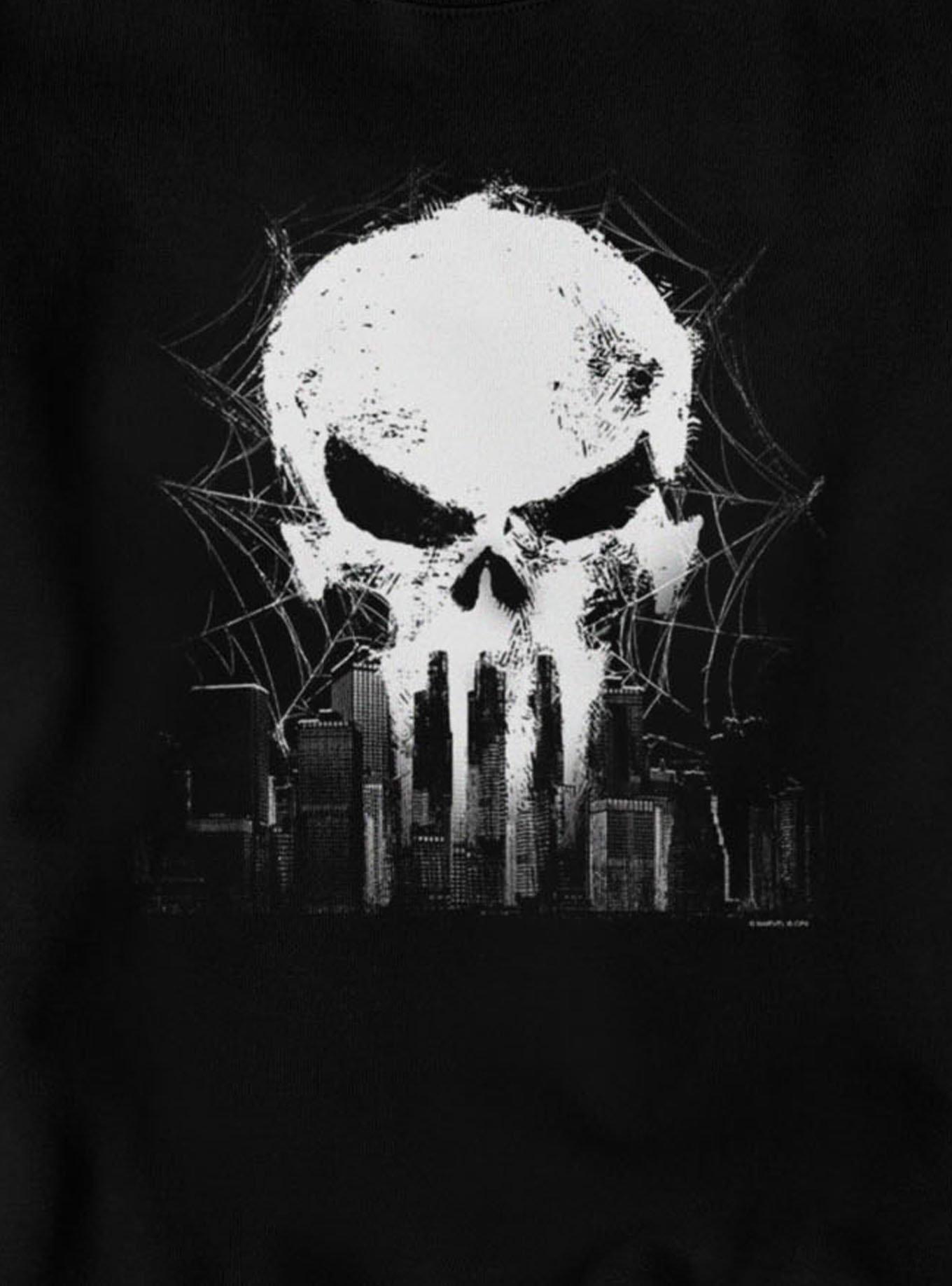 Marvel Spider-Man Brand New Day The Punisher Skull Over City Sweatshirt, BLACK, alternate - view 2