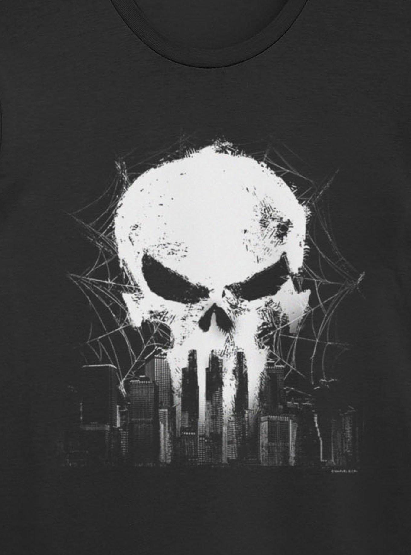 Marvel Spider-Man Brand New Day The Punisher Skull Over City T-Shirt, BLACK, alternate - view 2