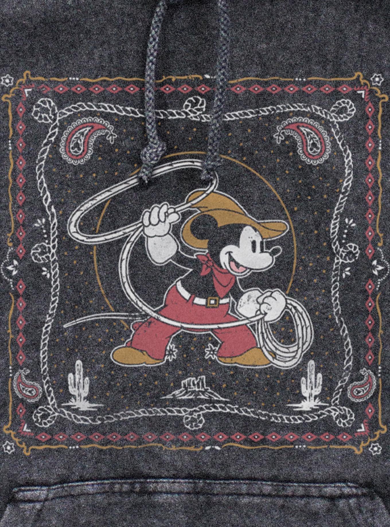 Disney Mickey Mouse Western Cowboy Paisley Mineral Wash Hoodie BoxLunch Exclusive, , hi-res