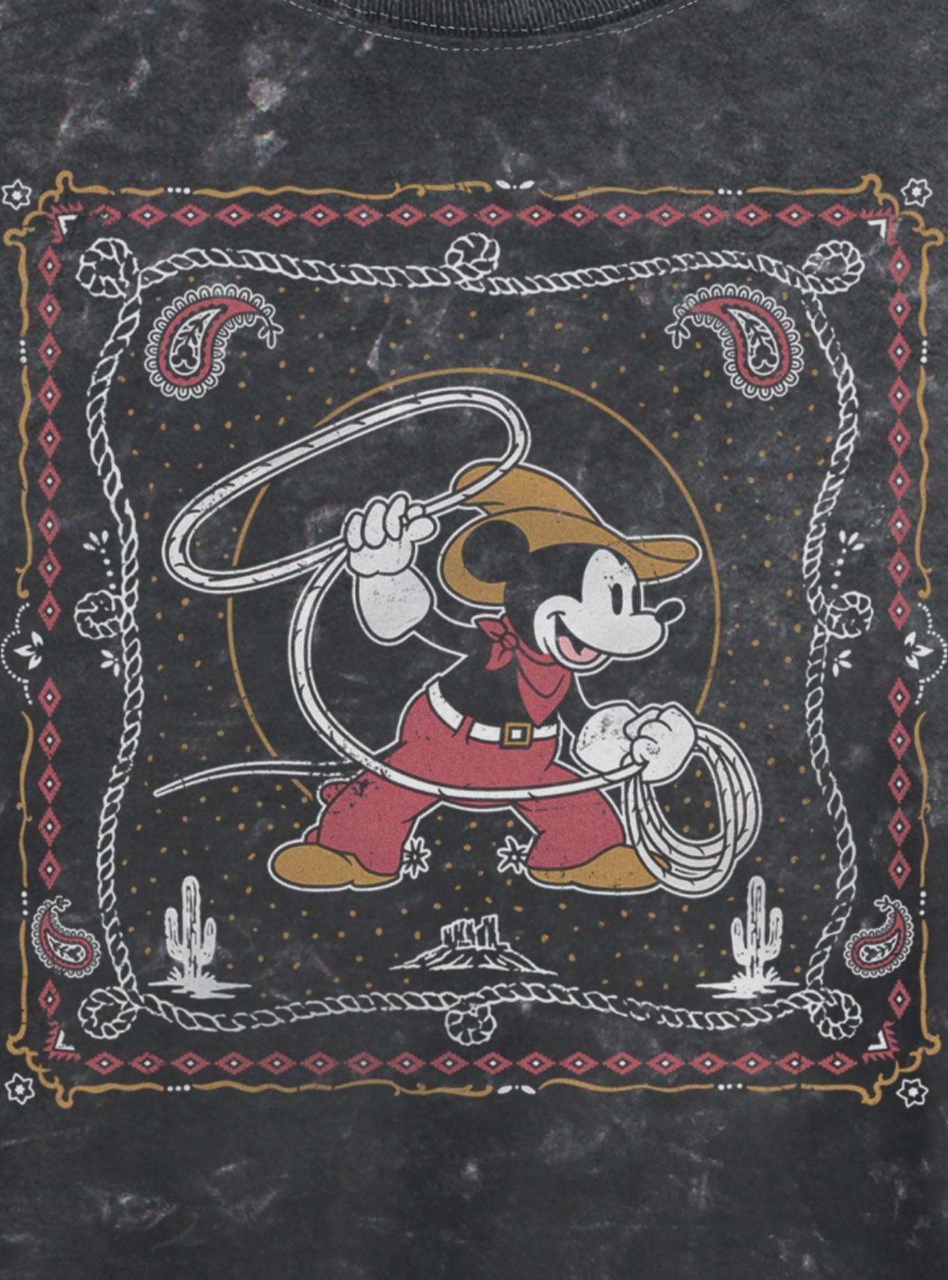 Disney Mickey Mouse Western Cowboy Paisley Womens Mineral Wash Crop T-Shirt BoxLunch Exclusive, , hi-res