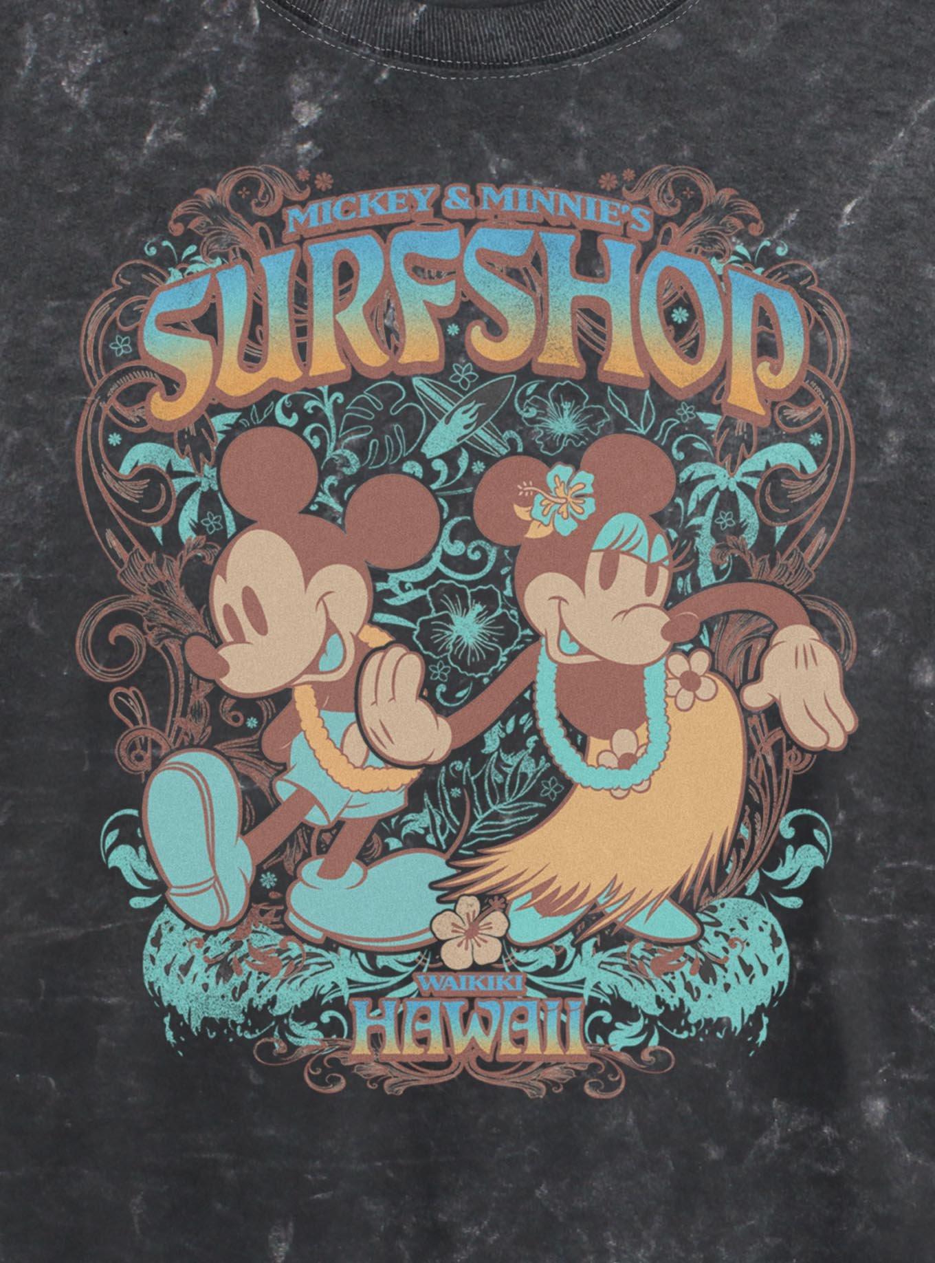 Disney Mickey Mouse & Minnie Surfshop Hawaii Womens Mineral Wash Crop T-Shirt BoxLunch Exclusive