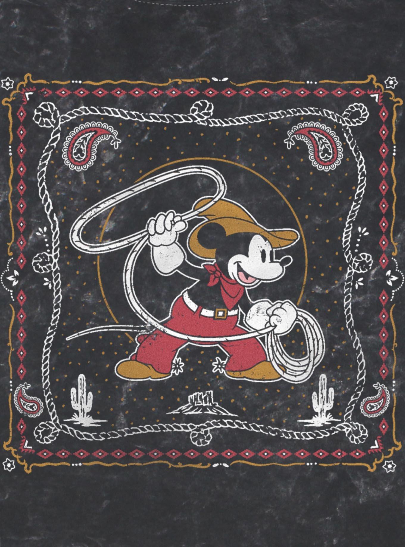 Disney Mickey Mouse Western Cowboy Lasso Rope Mineral Wash T-Shirt BoxLunch Exclusive, BLACK, alternate - view 4