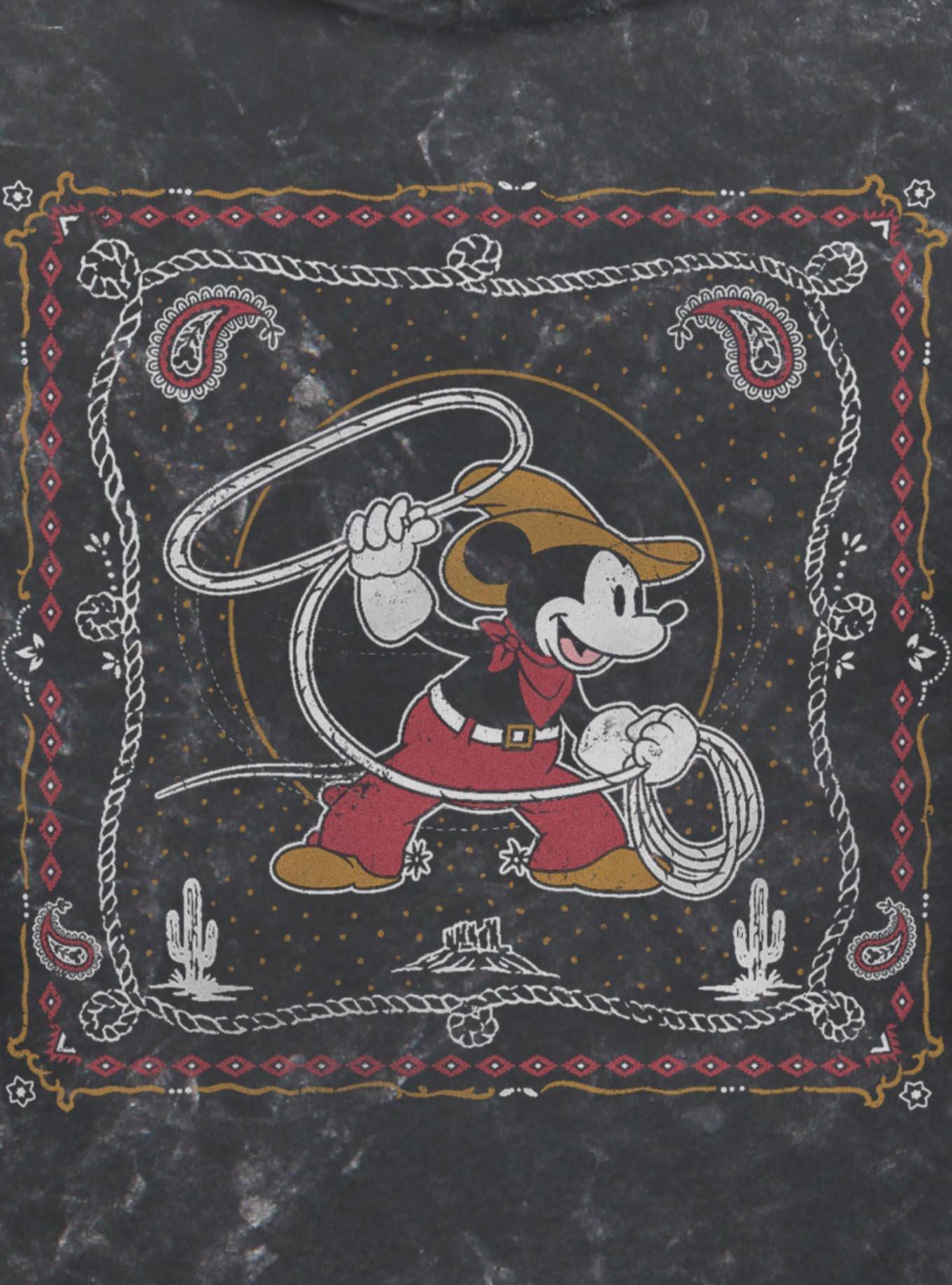 Disney Mickey Mouse Western Cowboy Lasso Rope Mineral Wash Hoodie BoxLunch Exclusive, BLACK, alternate - view 4
