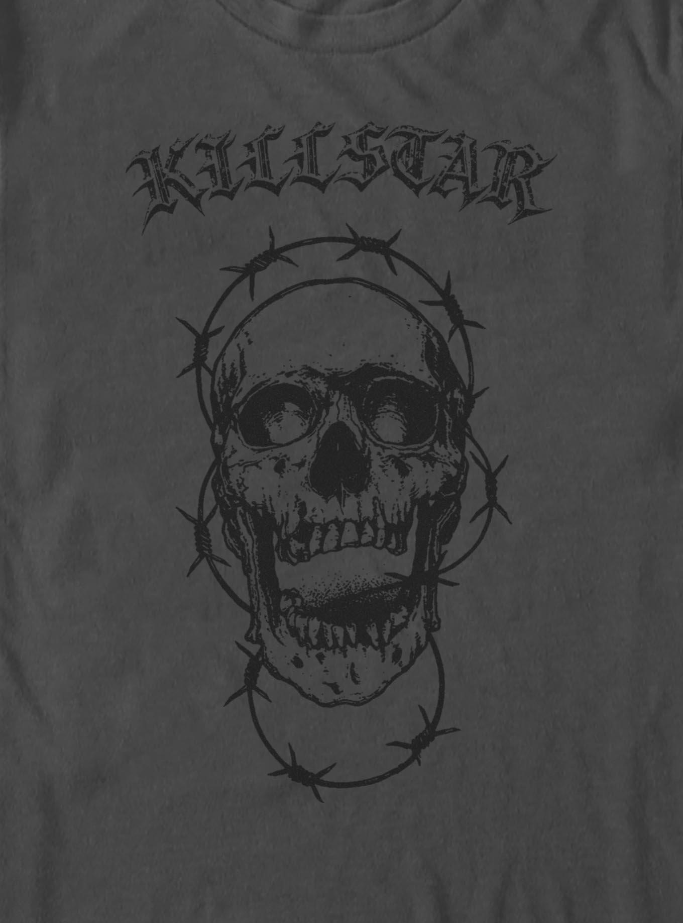 Killstar Barbed Wire Skull T-Shirt, CHARCOAL, alternate - view 2