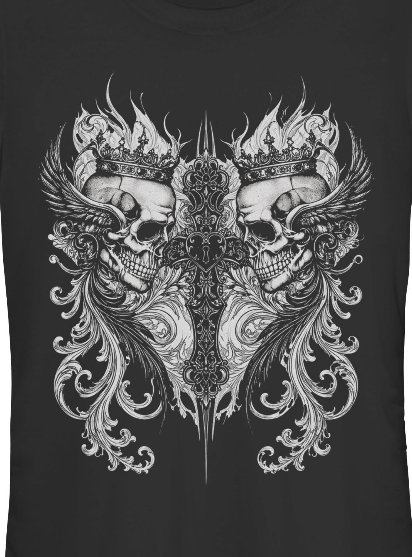 Killstar Crowned Skulls Cross Heart T-Shirt, BLACK, alternate - view 2