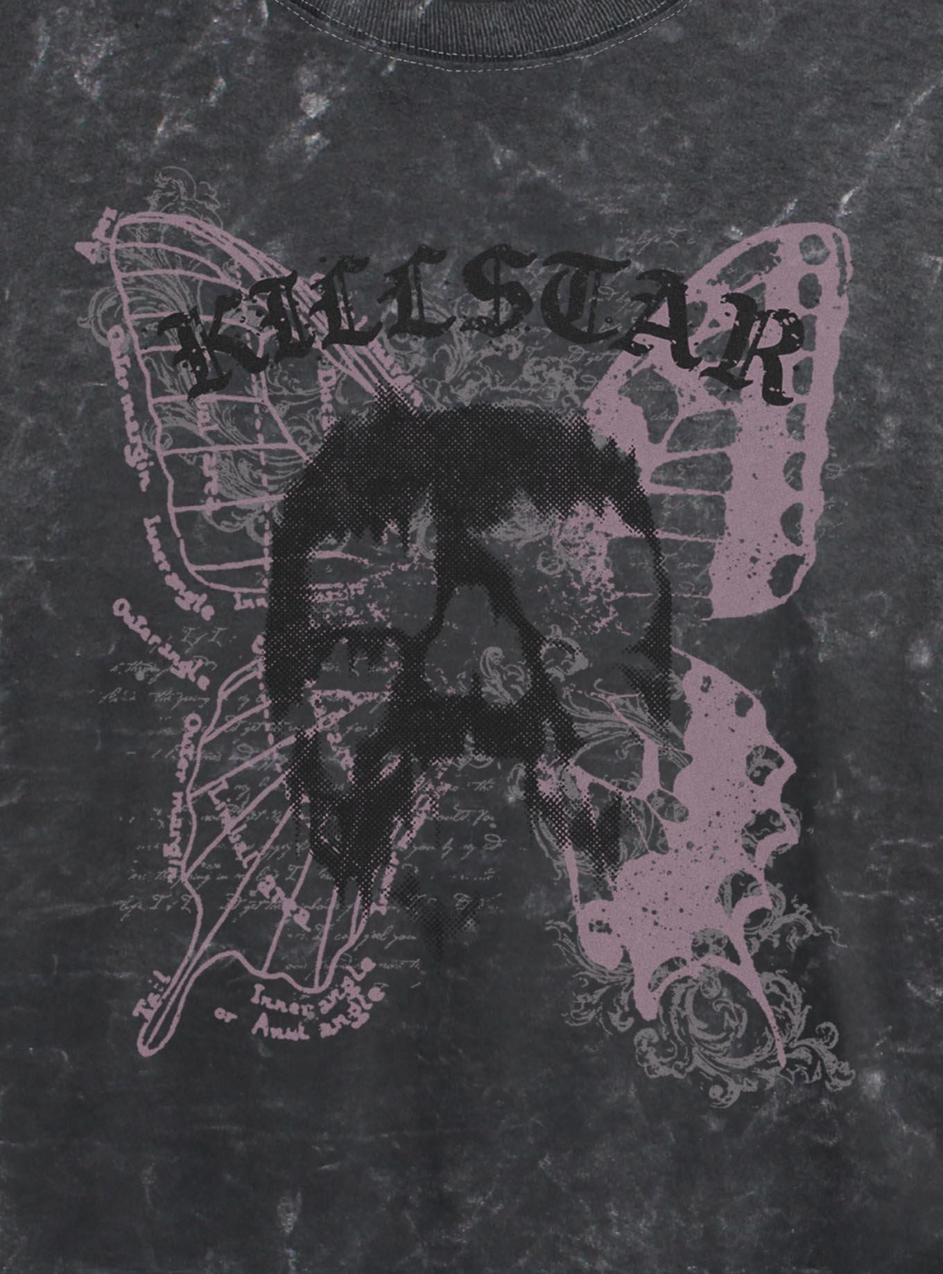 Killstar Skull Butterfly Girls Mineral Wash Crop T-Shirt, , hi-res