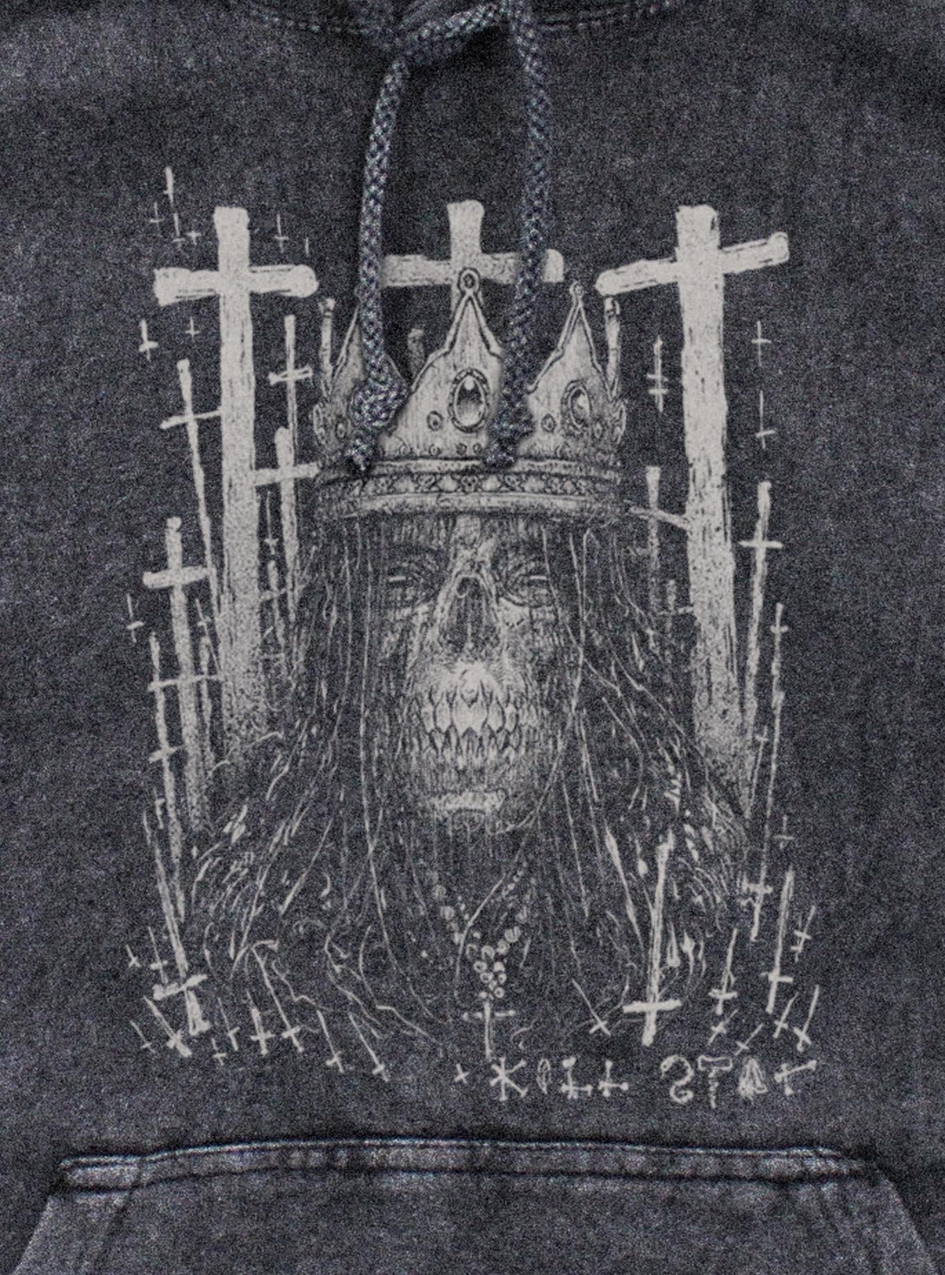 Killstar Skeleton King Cross Mineral Wash Hoodie, BLACK, alternate - view 2