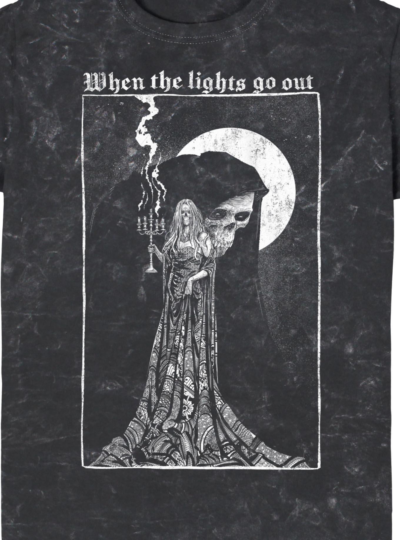 Killstar Skeleton Candle Lights Mineral Wash T-Shirt, BLACK, alternate - view 2