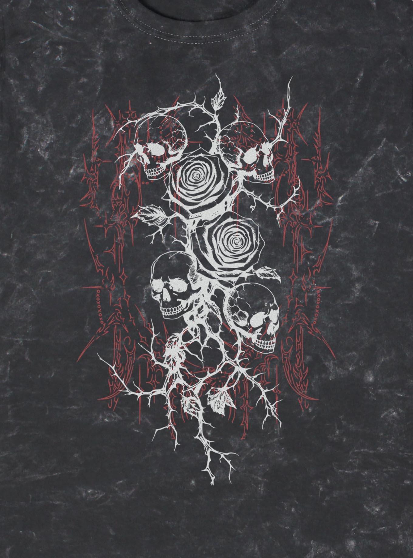 Killstar Skull Roses Barbed Wire Mineral Wash T-Shirt, BLACK, alternate - view 2