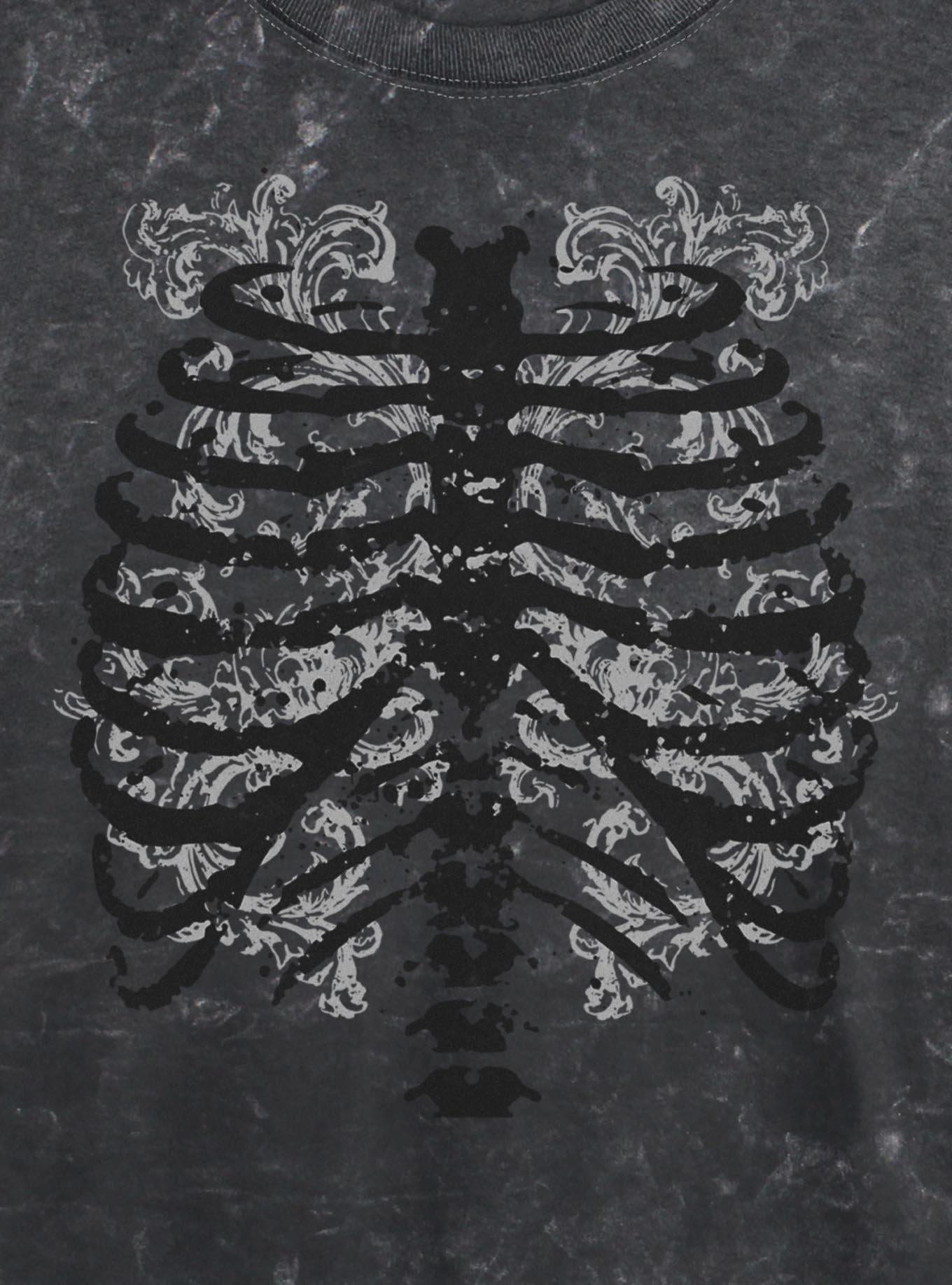 Killstar Ribcage Girls Mineral Wash Crop T-Shirt, , hi-res