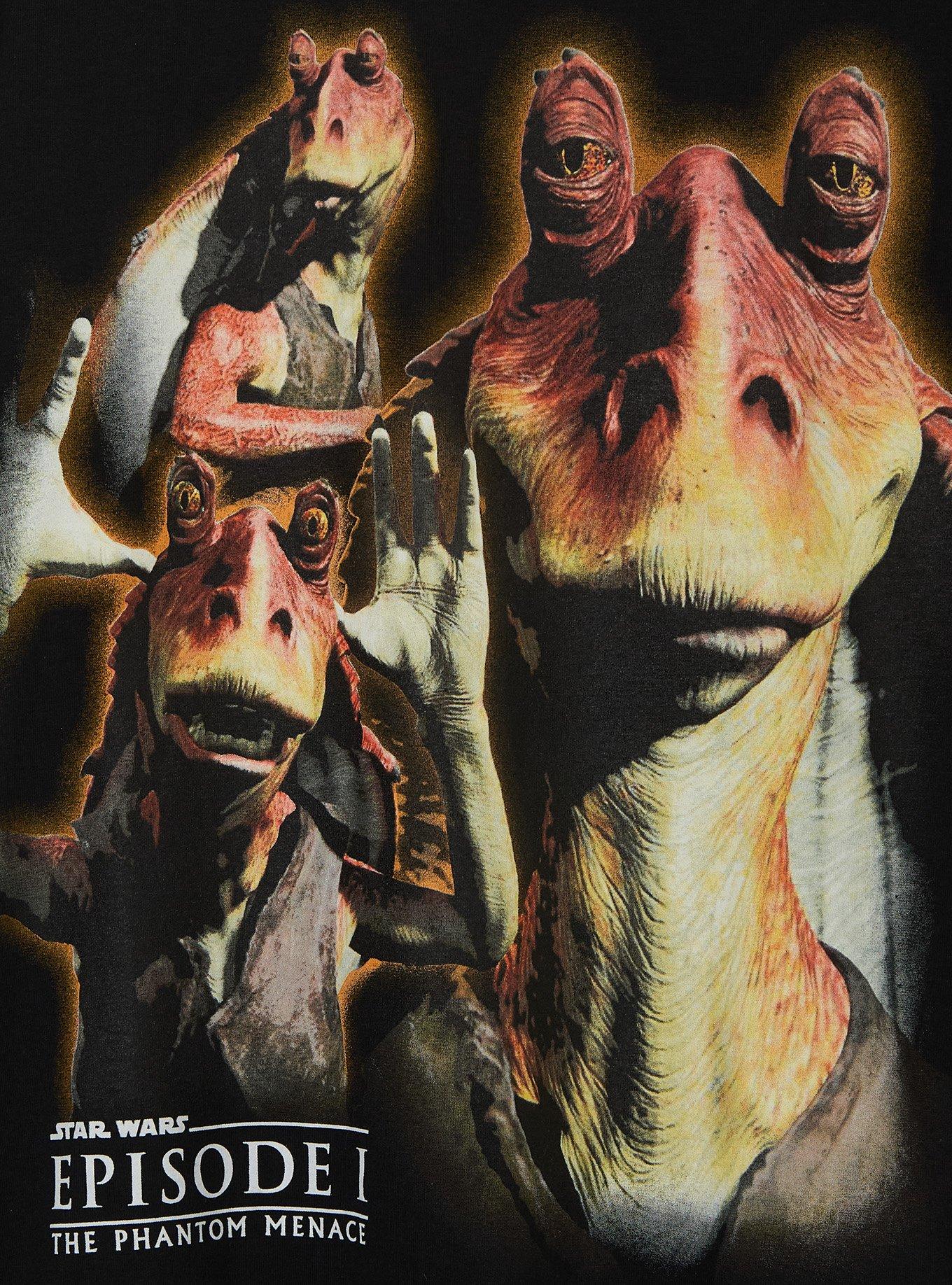 Star Wars: The Phantom Menace Jar Jar Binks Multi-Portrait T-Shirt - BoxLunch Exclusive, BLACK, alternate - view 3