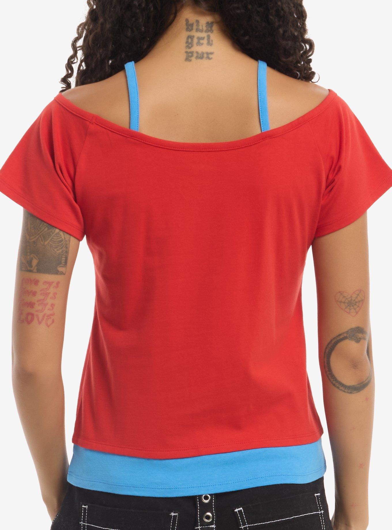 Marvel Spider-Man Contrast Girls Cold-Shoulder Top, BLUE, alternate - view 3