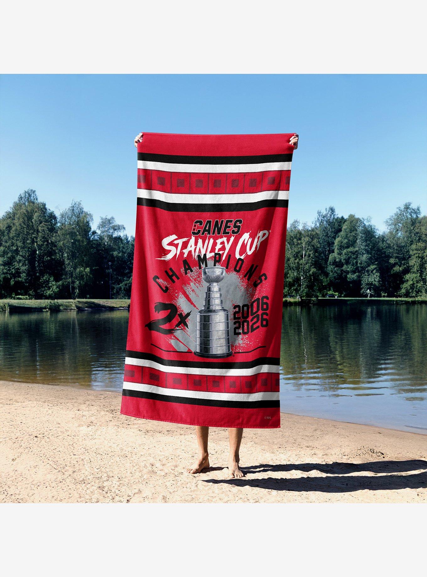 NHL Carolina Hurricanes Stanley Cup Multi-Champ Trophy Case Beach Towel, , alternate - view 4