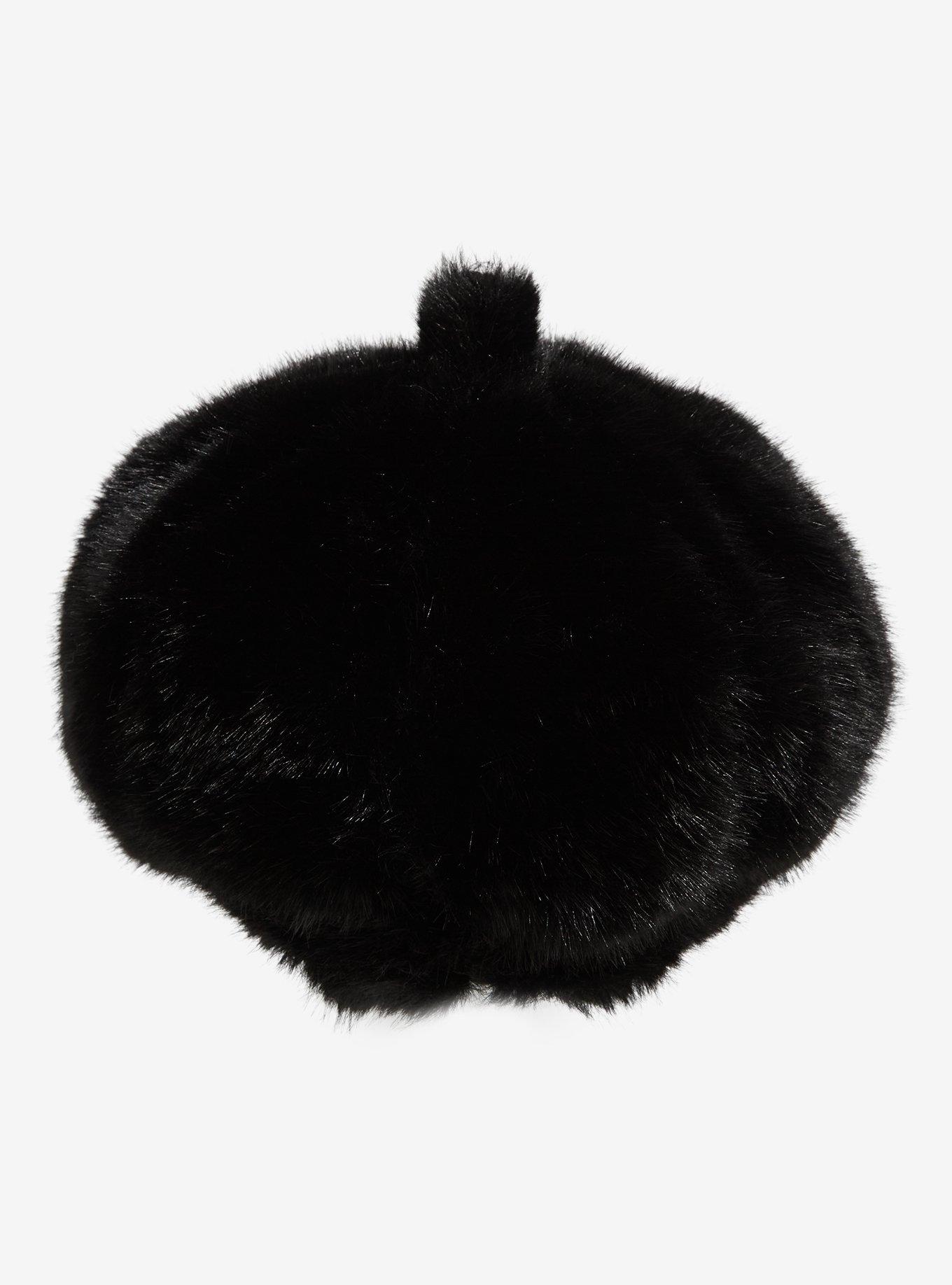 Black Fuzzy Cabbie Hat, , alternate - view 3