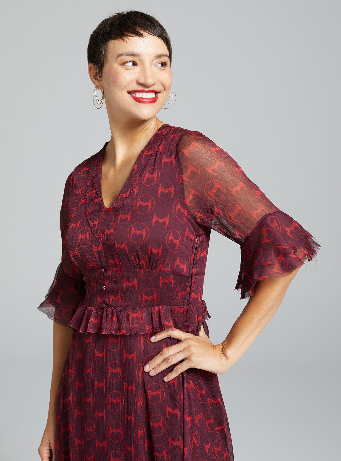 Marvel Scarlet Witch Crowns Allover Print Midi Dress, RED, alternate - view 4