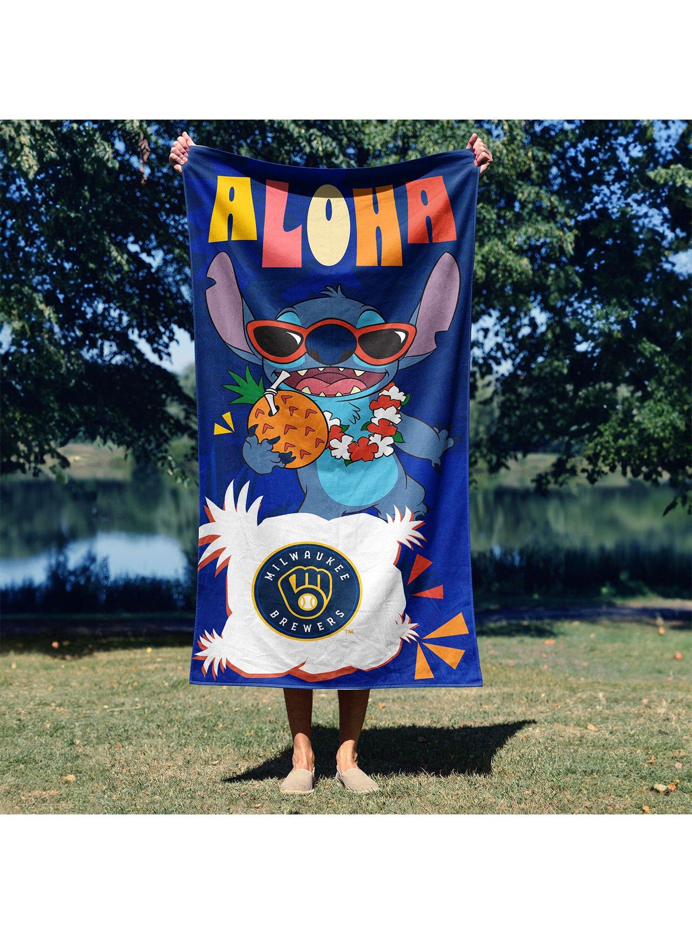 MLB Milwaukee Brewers Disney Lilo & Stitch Tropic Royal Microfiber Beach Towel, , alternate - view 4
