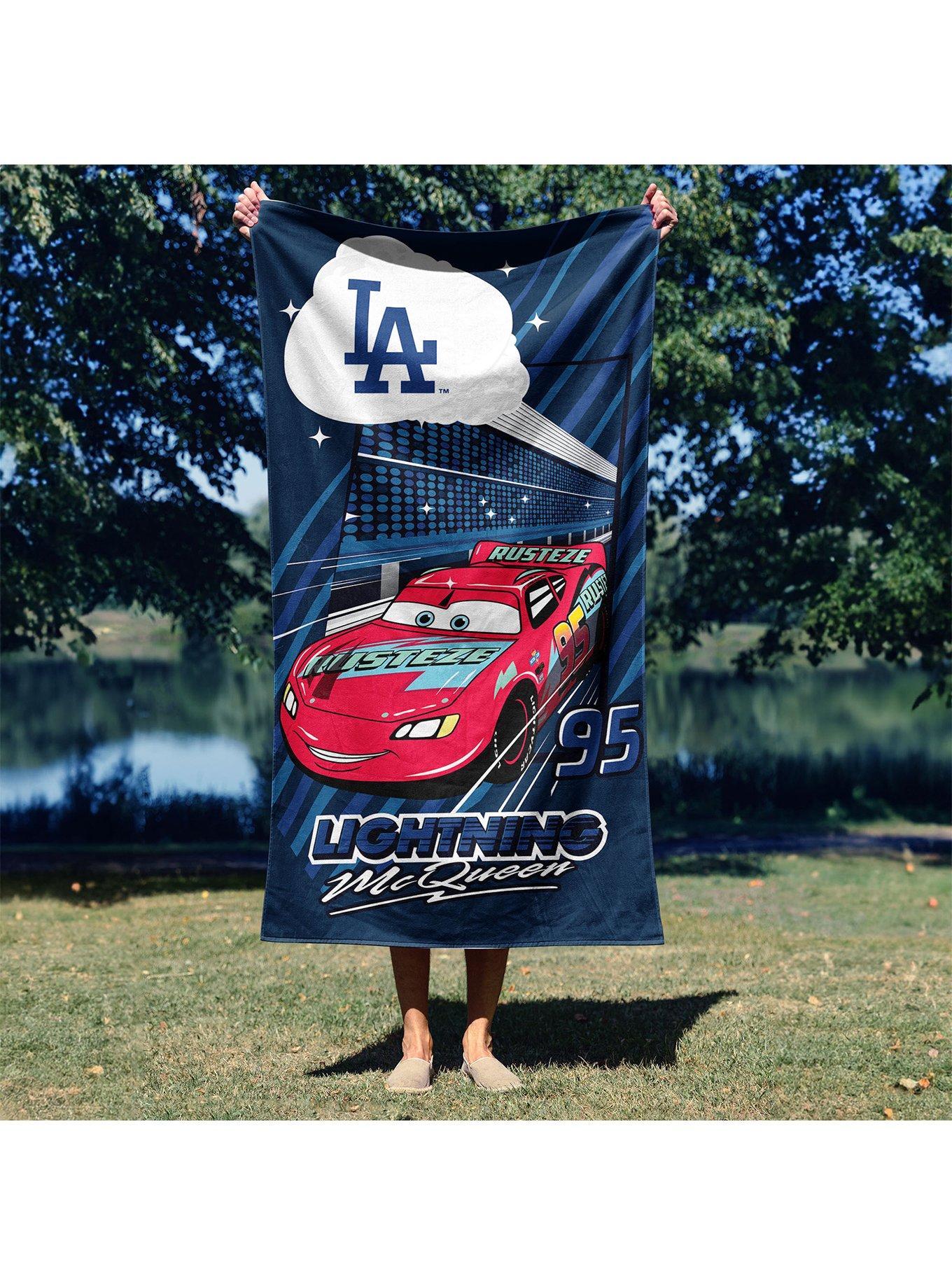 MLB Los Angeles Dodgers Disney Pixar Cars Speedline Navy Microfiber Beach Towel, , alternate - view 4