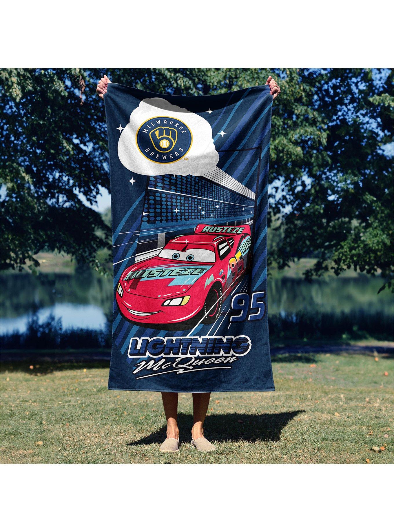 MLB Milwaukee Brewers Disney Pixar Cars Speedline Navy Microfiber Beach Towel, , alternate - view 4