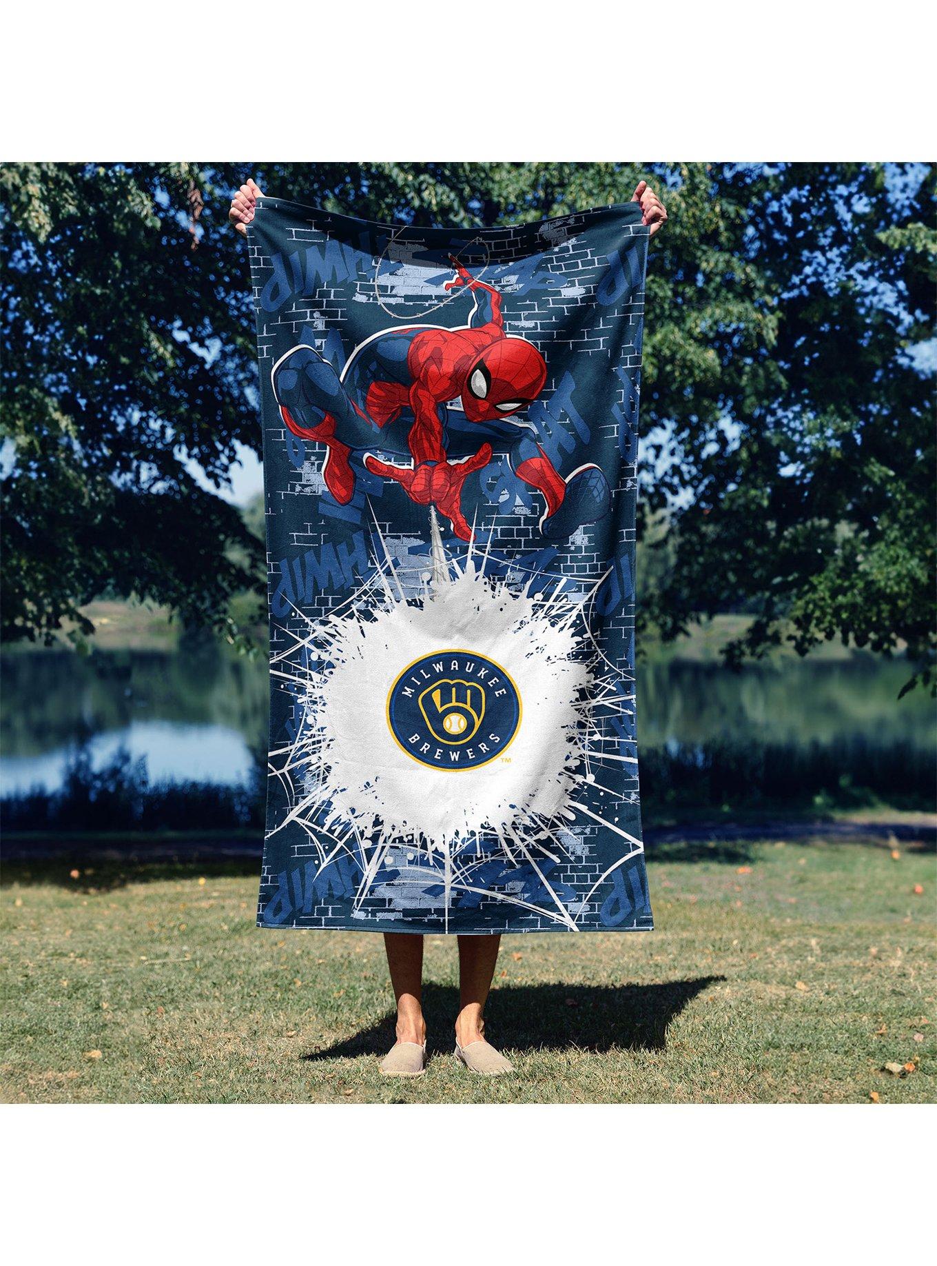 MLB Milwaukee Brewers Marvel Spider-Man Web Core Navy Microfiber Beach Towel, , alternate - view 4